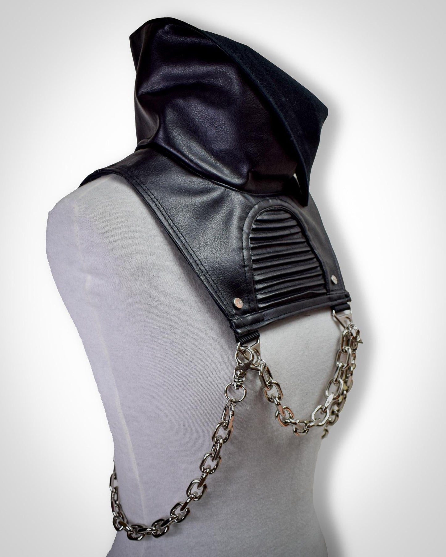 Vegan Leather Harness Collar with chains. Goth//clubwear//fetish//cyber//festival.