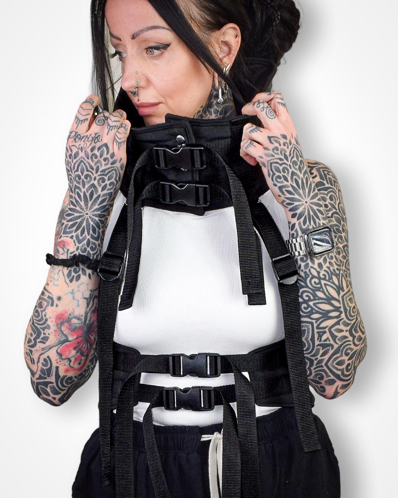 Black Cyberpunk Techwear Body Harness/jacket. Futuristic//goth//festival//clubwear.
