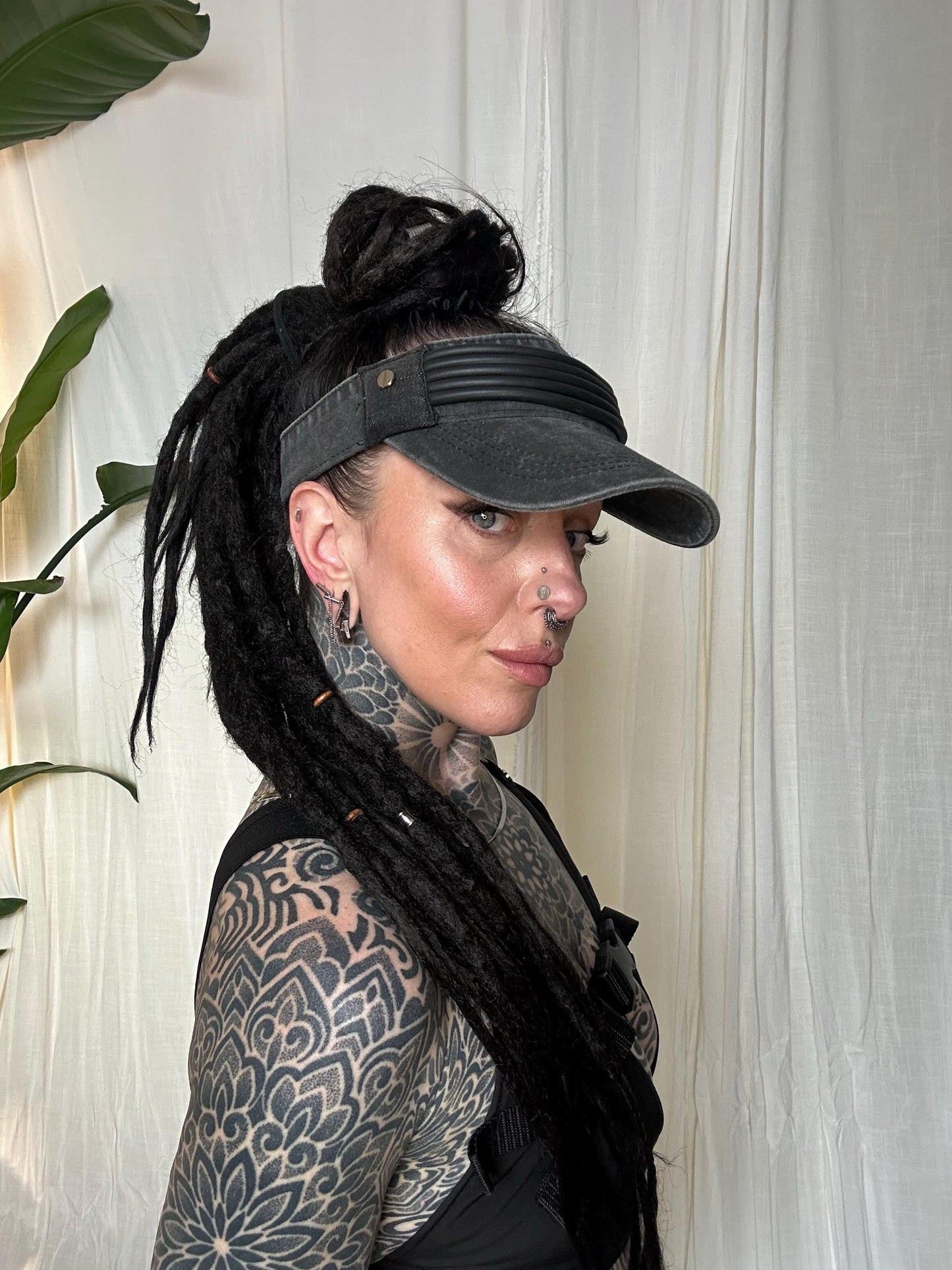 Upcycled Demin Sun Visor// Distressed//cyberpunk//festival//cap.