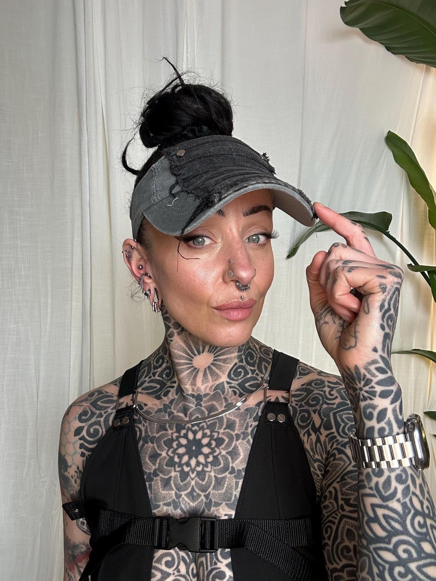 Upcycled Demin Sun Visor// Distressed//cyberpunk//festival//cap.