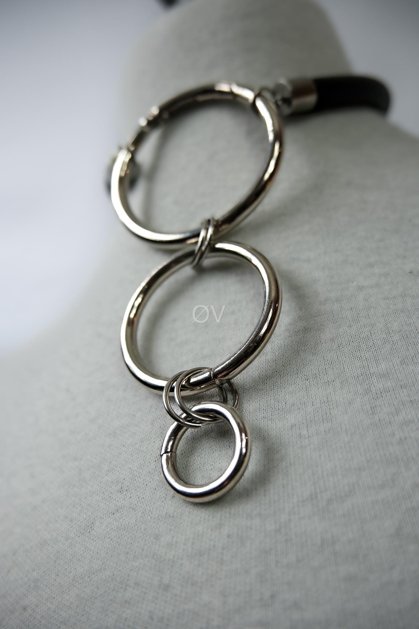 Rubber 3 Ring Hanging Pendant Necklace Choker // Goth Avant Garde Jewellery