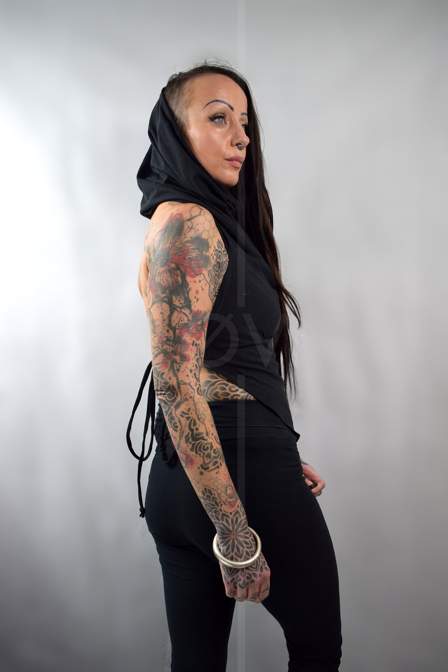 Hooded Backless Cowl Top // Hemp Jersey // Metal Details // Black // Festival // hippy // ECO