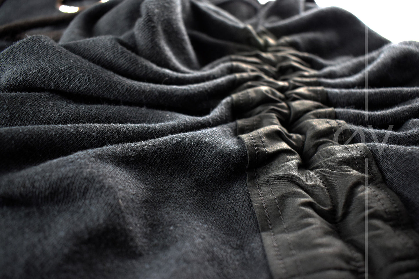 Asymmetrical Poncho Cape Dress Cowl // Black Hemp Cotton Sweatshirt Fleece Vegan Leather // Minimalist Goth Beach Hippy // Sustainable