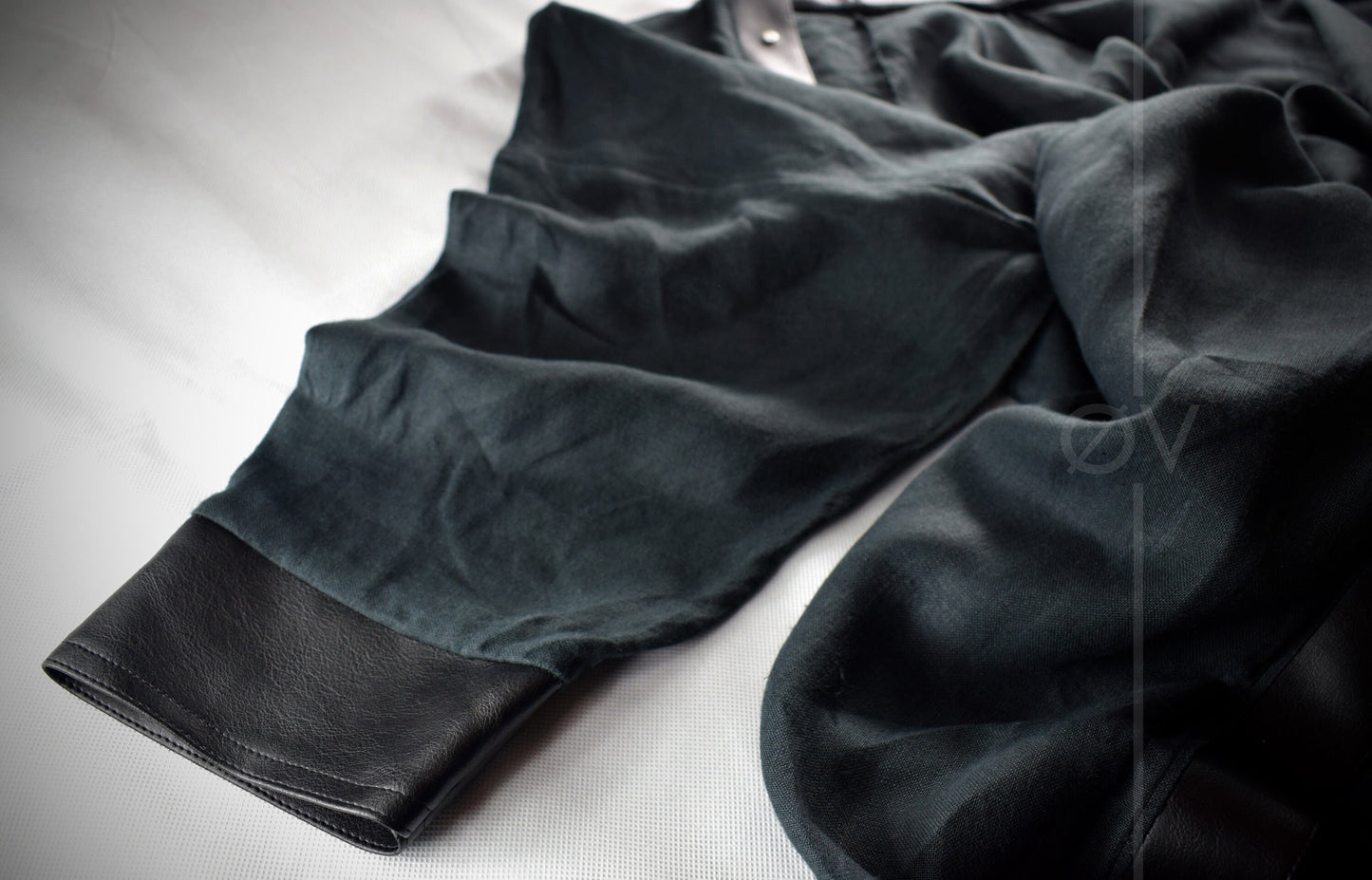 Vegan Leather and Hemp Linen Kimono / Floor Length Robe // Black // Minimalist Futuristic Goth // Sustainable // One Size