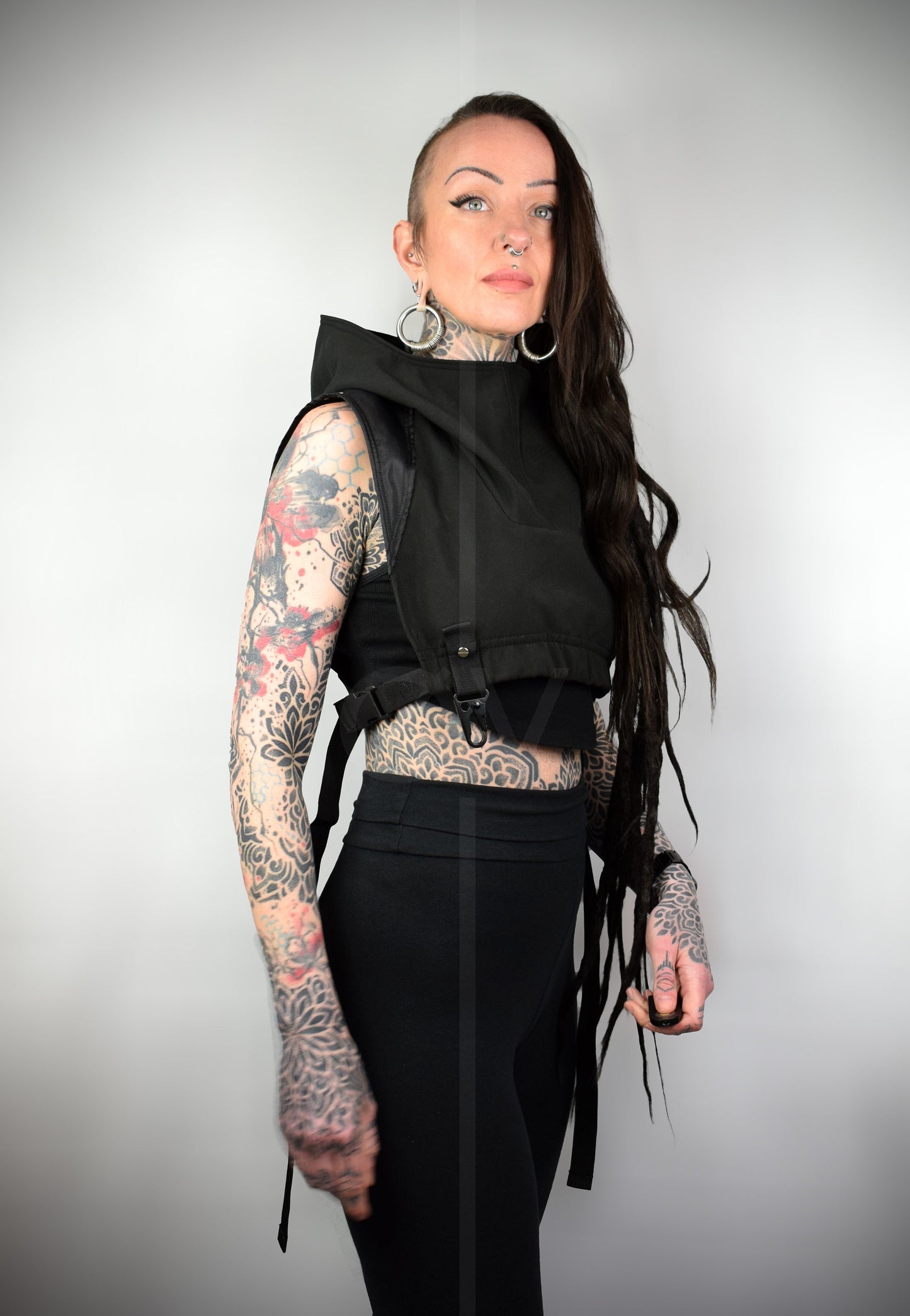 Unisex Black Cropped Adjustable Waterproof Cowl/Poncho //Techwear//Goth