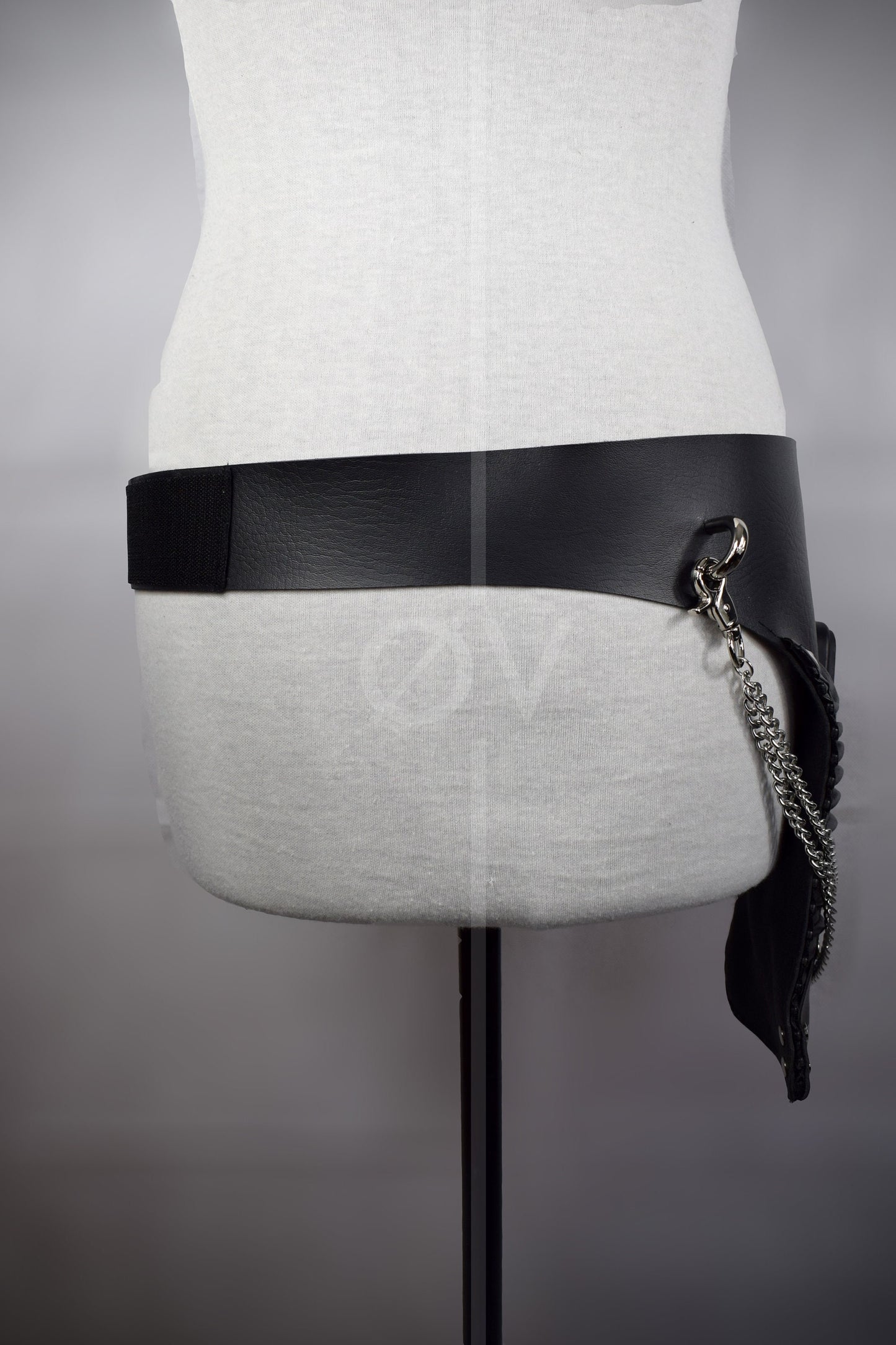 OOAK Vegan Leather Hip/ Side Belt Pouch Holster Waist Bag with Chain Detail// Goth/fetish/festival.