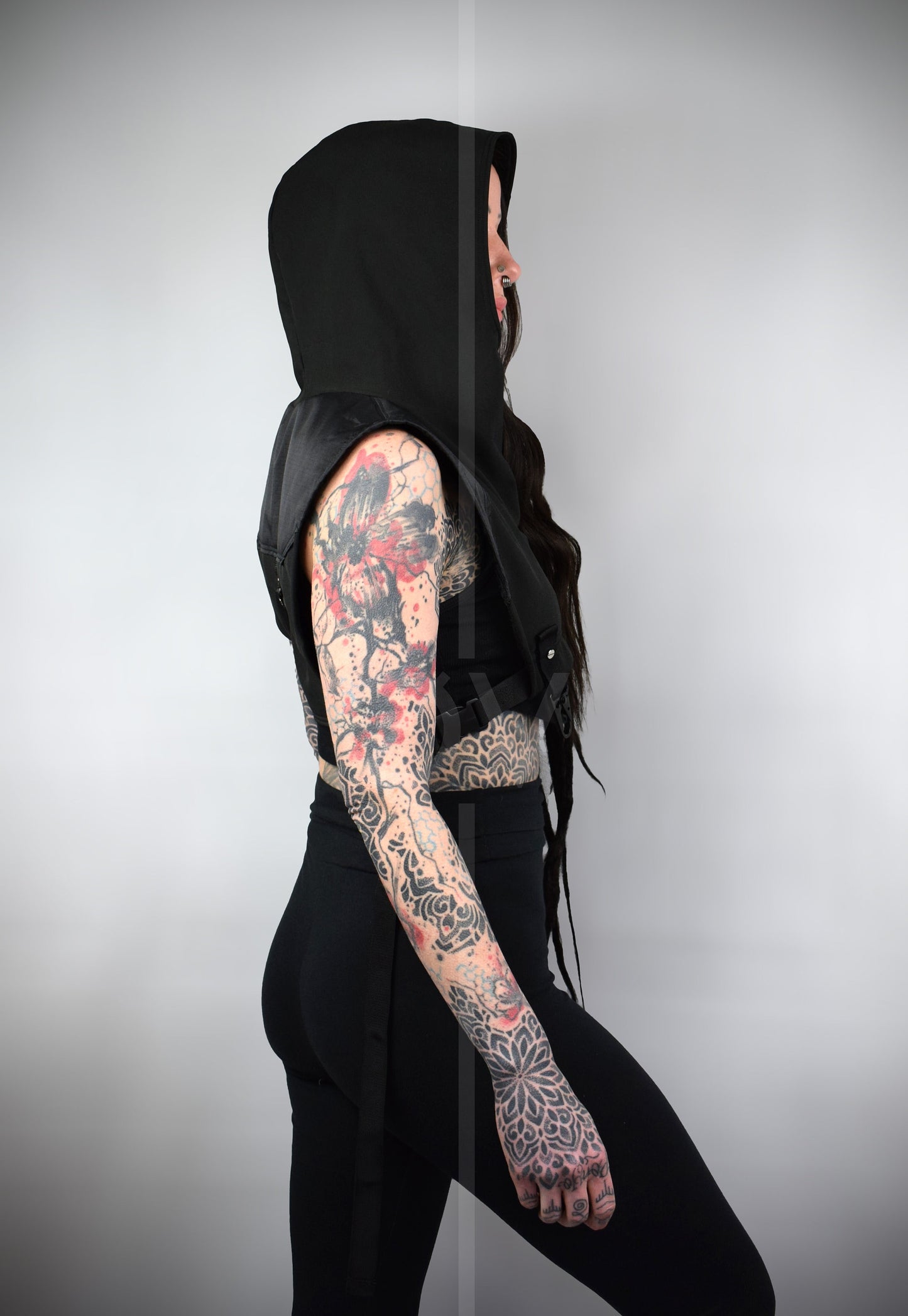 Unisex Black Cropped Adjustable Waterproof Cowl/Poncho //Techwear//Goth