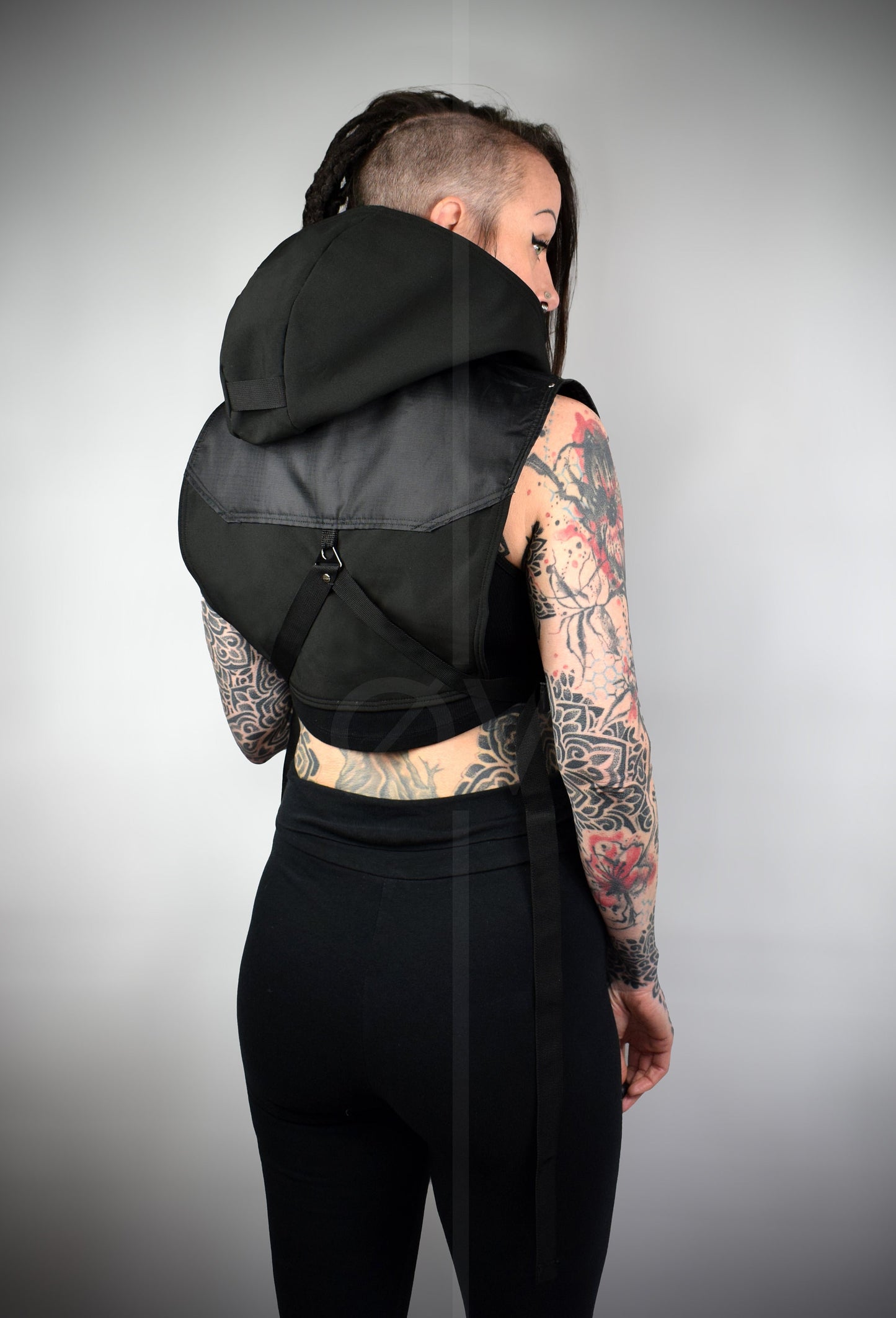 Unisex Black Cropped Adjustable Waterproof Cowl/Poncho //Techwear//Goth