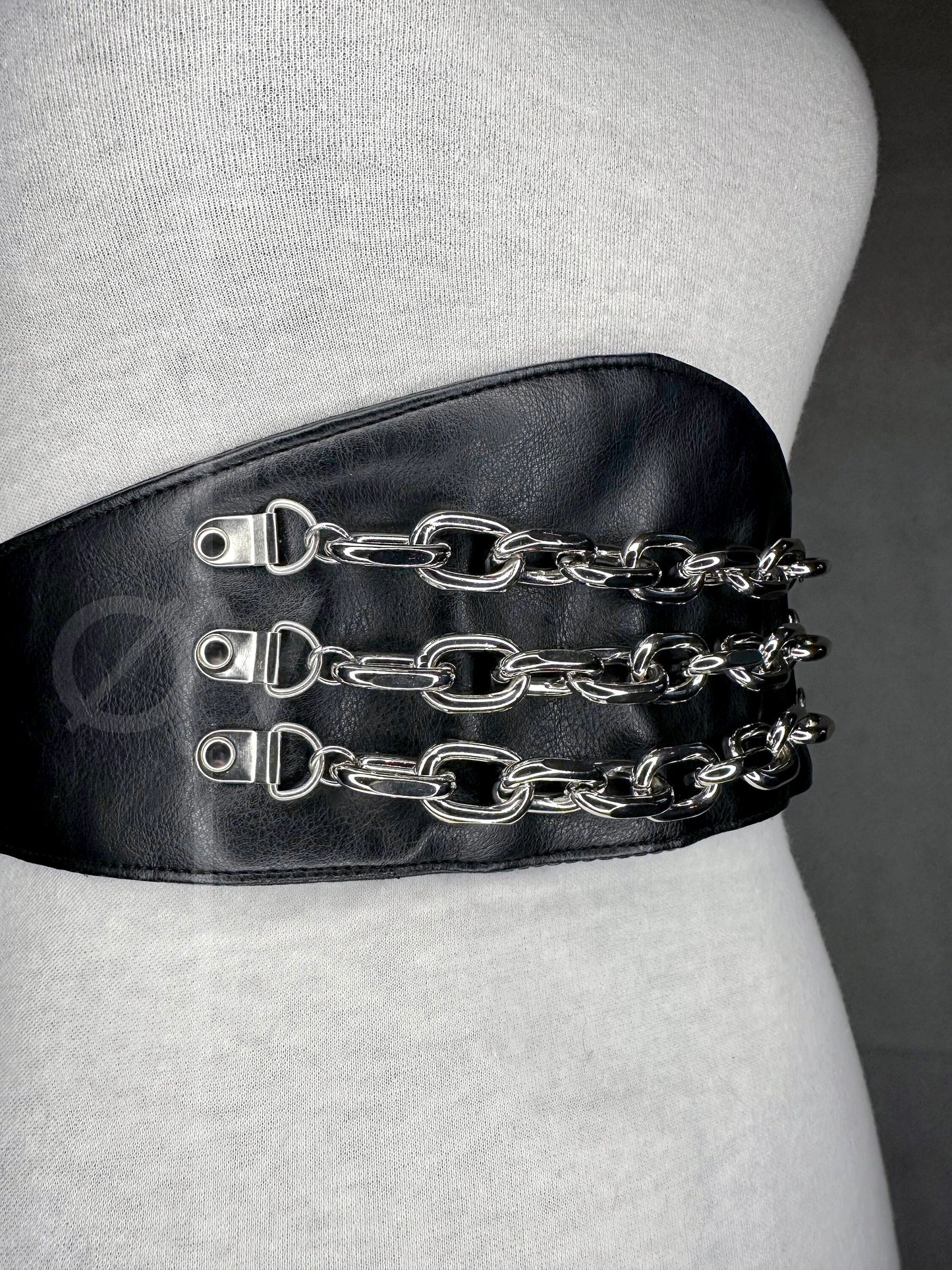 Adjustable Black Vegan Leather Wide Waist Belt/Corset With Chain Details // Goth/ Industrial