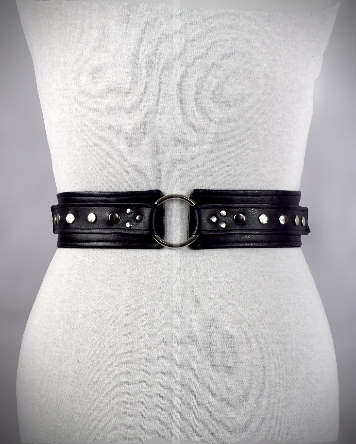 Adjustable Black Vegan Leather Wide Waist Belt/Corset With Chain Details // Goth/ Industrial