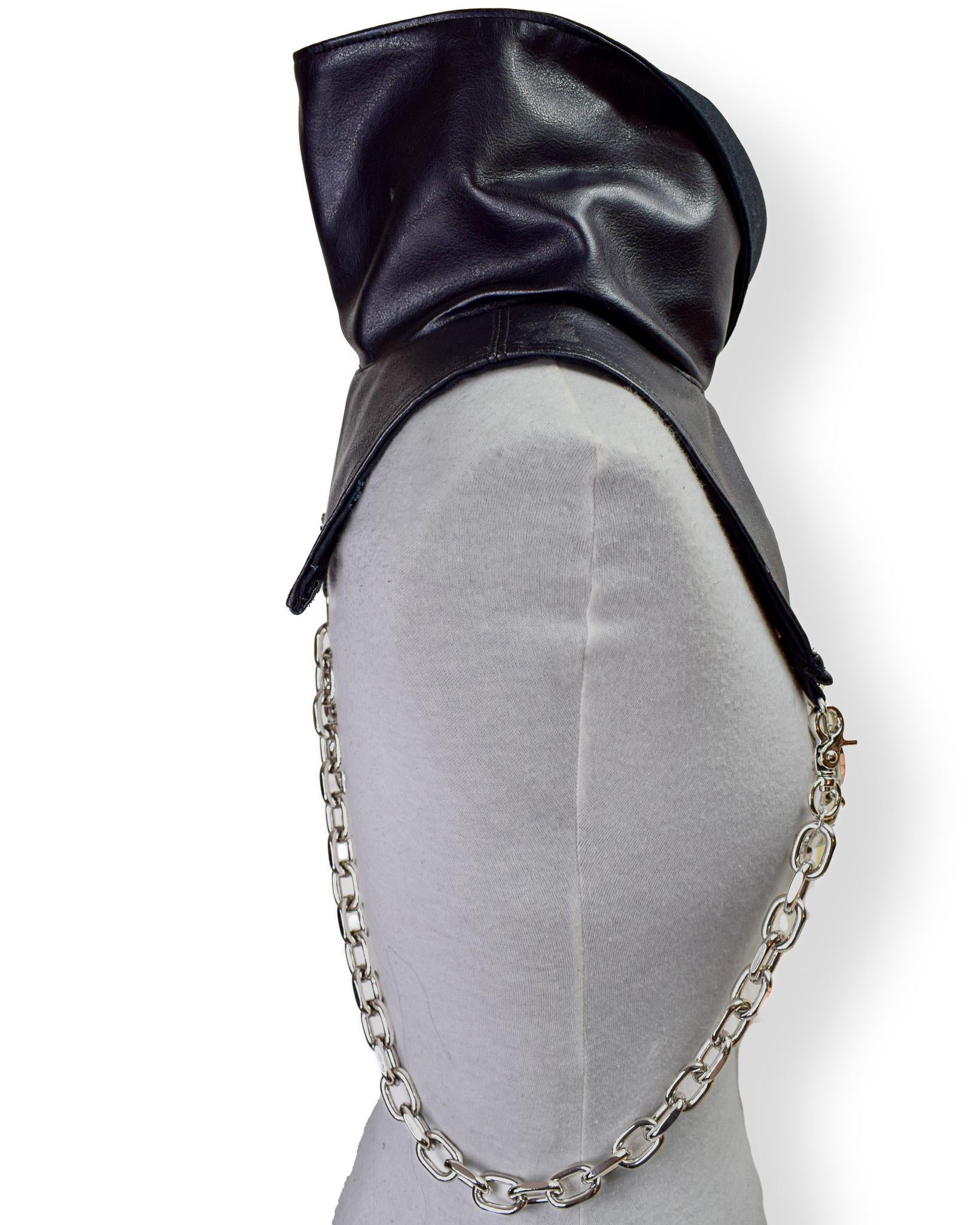Vegan Leather Harness Collar with chains. Goth//clubwear//fetish//cyber//festival.