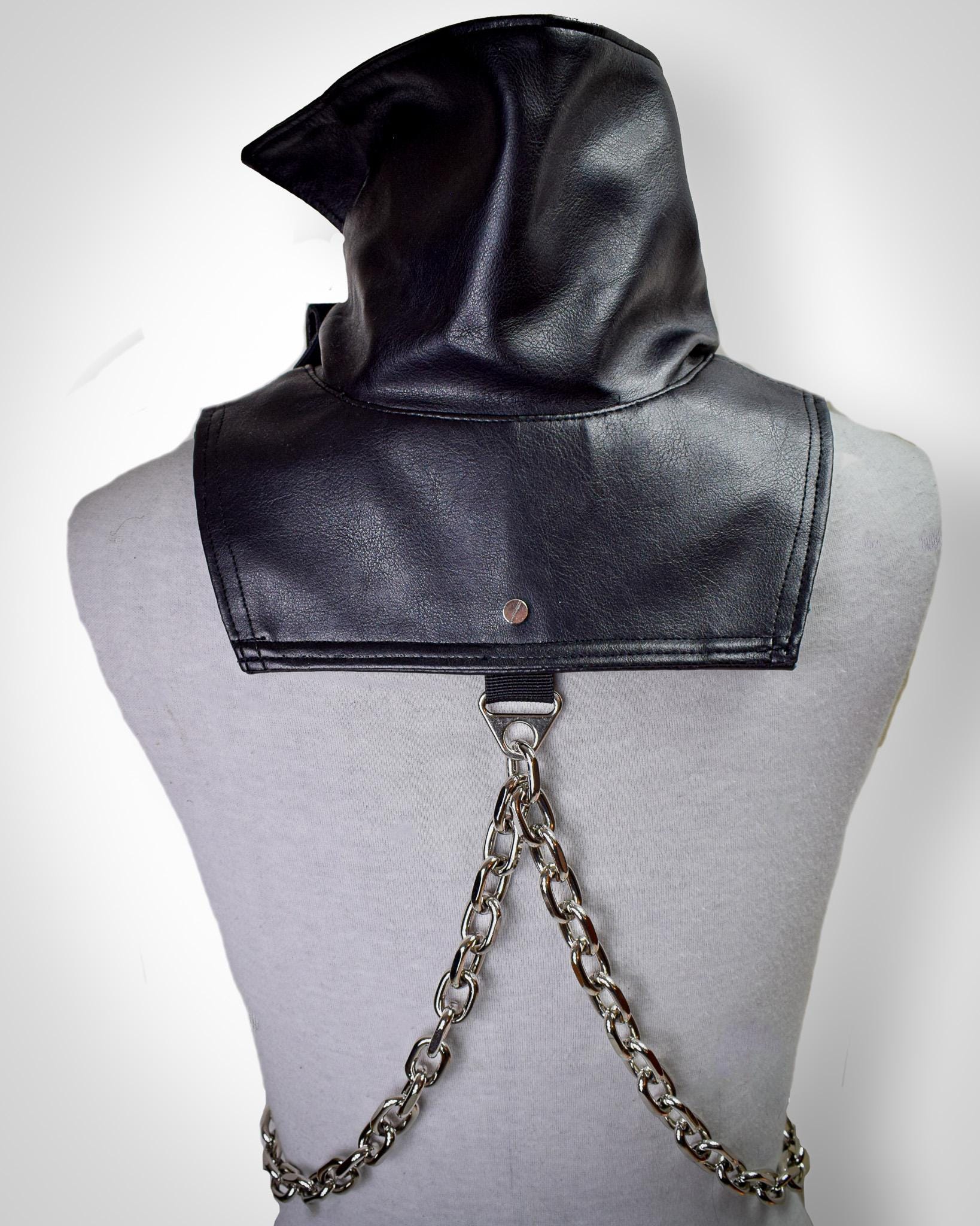 Vegan Leather Harness Collar with chains. Goth//clubwear//fetish//cyber//festival.