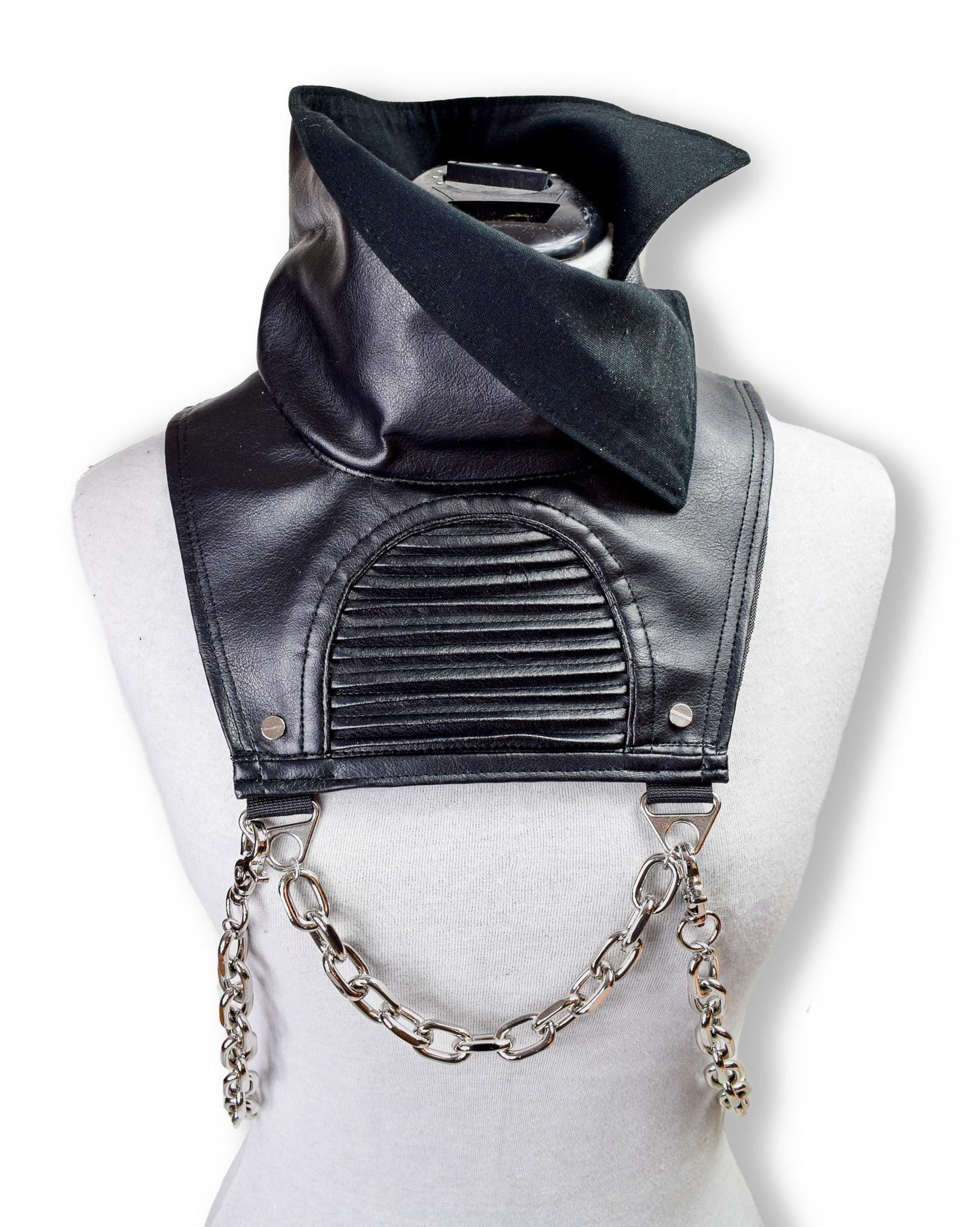 Vegan Leather Harness Collar with chains. Goth//clubwear//fetish//cyber//festival.