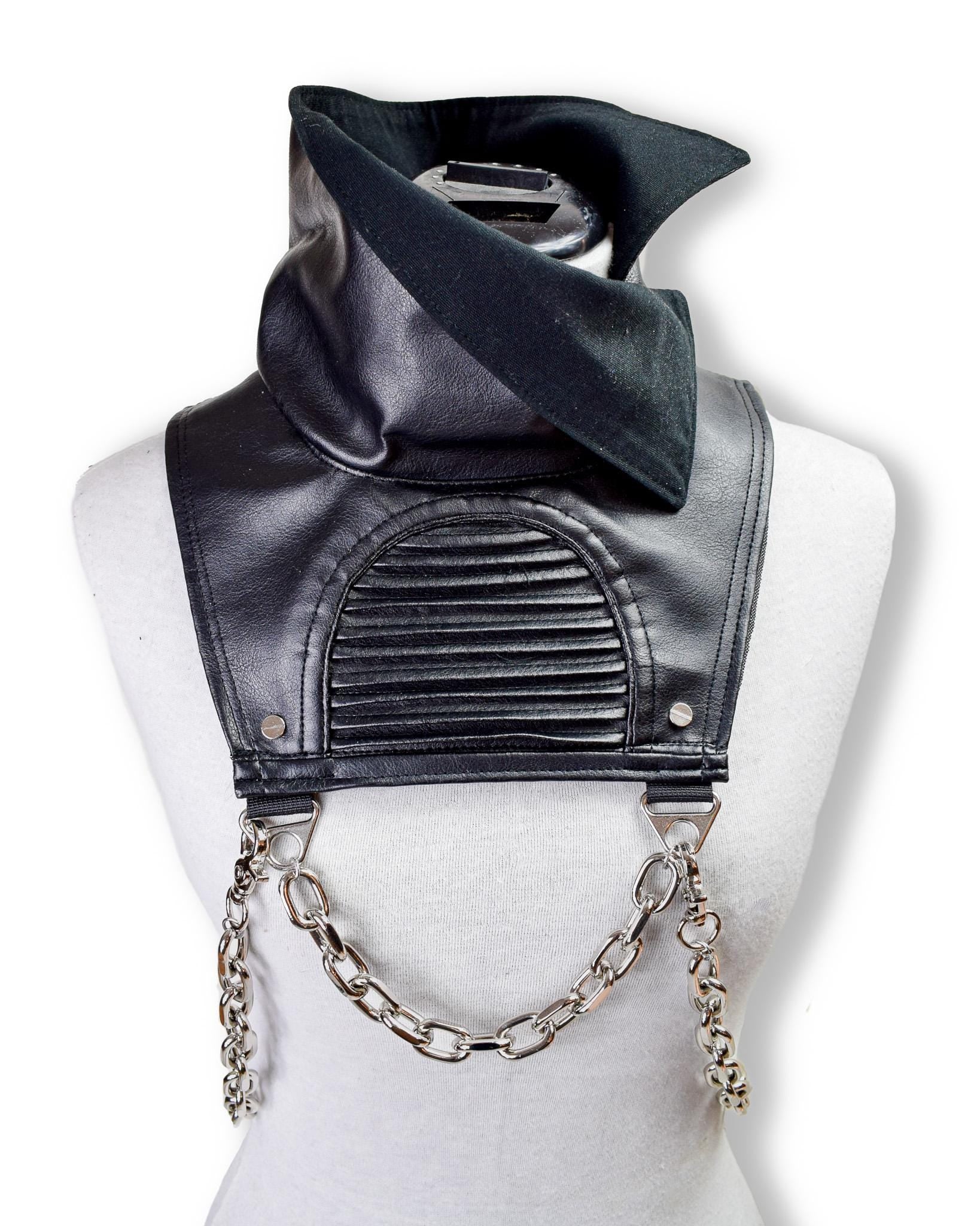 Vegan Leather Harness Collar with chains. Goth//clubwear//fetish//cyber//festival.