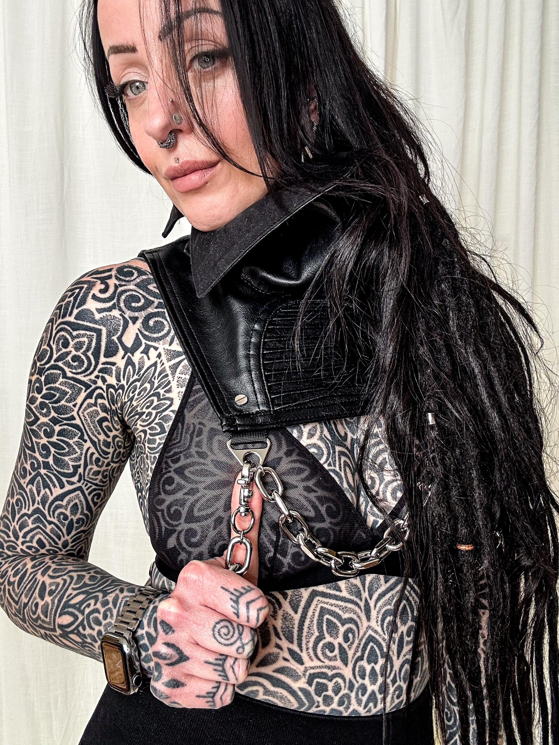 Vegan Leather Harness Collar with chains. Goth//clubwear//fetish//cyber//festival.