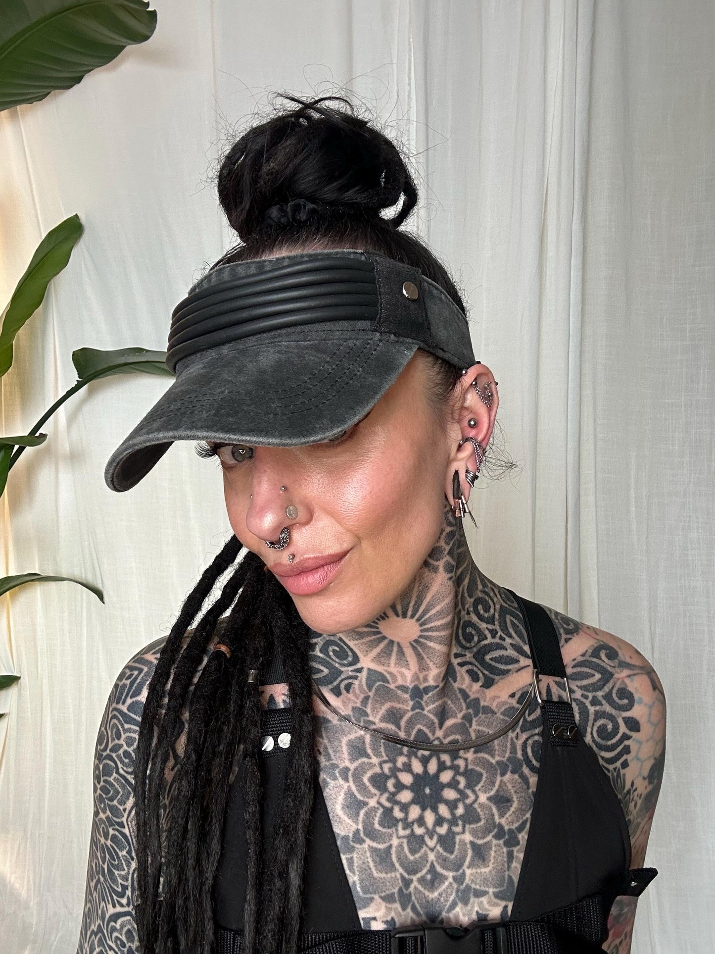 Upcycled Demin Sun Visor// Distressed//cyberpunk//festival//cap.