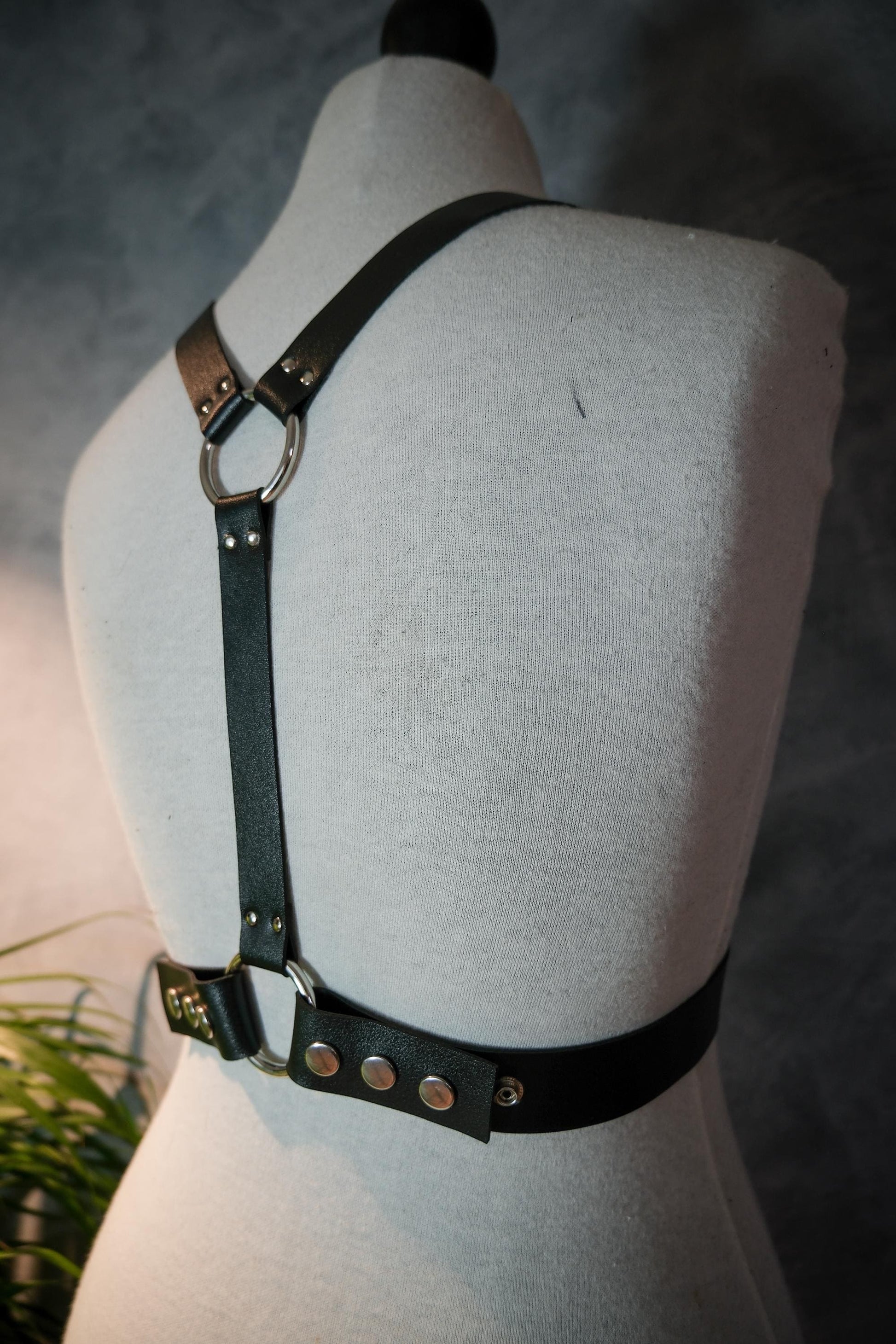Vegan Leather Adjustable Chain and Tubing Harness. Goth//fetish//festival