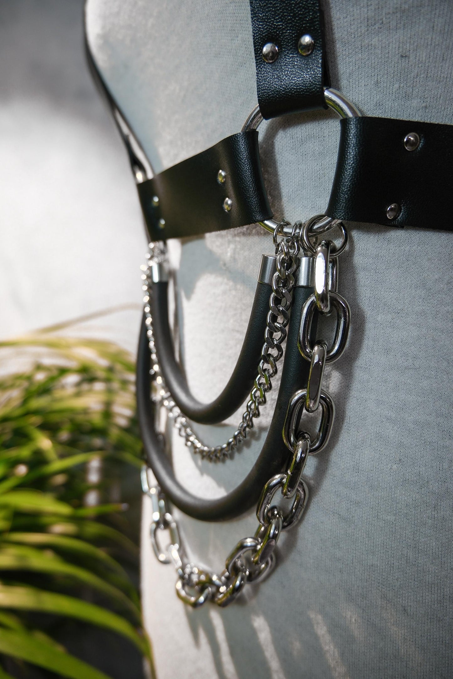 Vegan Leather Adjustable Chain and Tubing Harness. Goth//fetish//festival