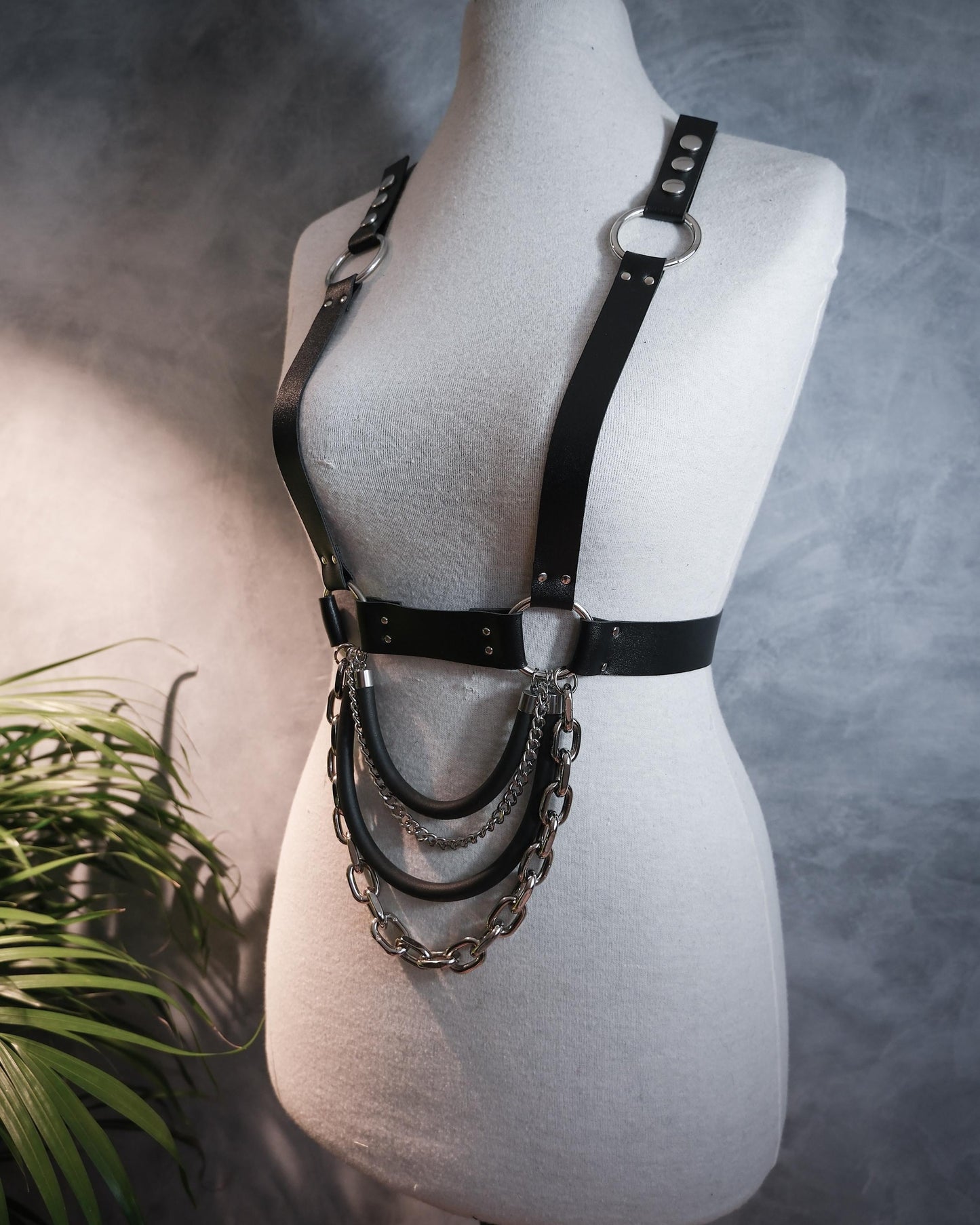 Vegan Leather Adjustable Chain and Tubing Harness. Goth//fetish//festival