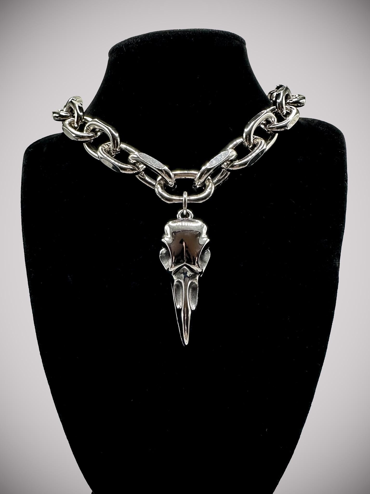 Chunky Cable Chain Link Bird Skull Necklace //Gothic Alternative Animal Avant Garde Jewellery