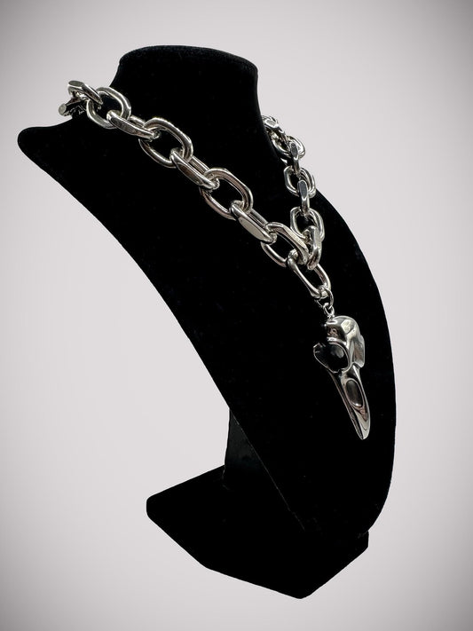 Chunky Cable Chain Link Bird Skull Necklace //Gothic Alternative Animal Avant Garde Jewellery