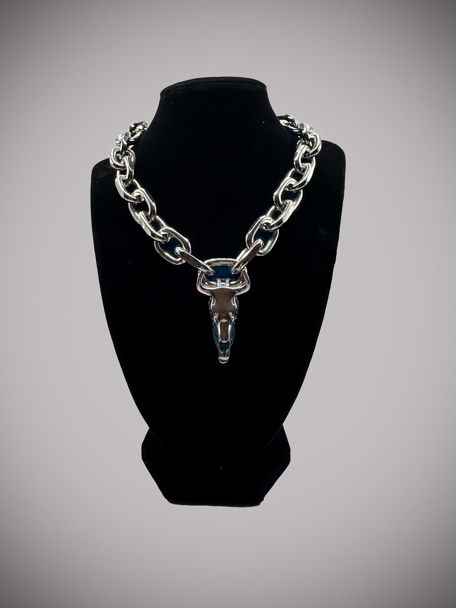 Chunky Cable Chain Link Cow Skull Necklace //Gothic Alternative Animal Avant Garde Jewellery