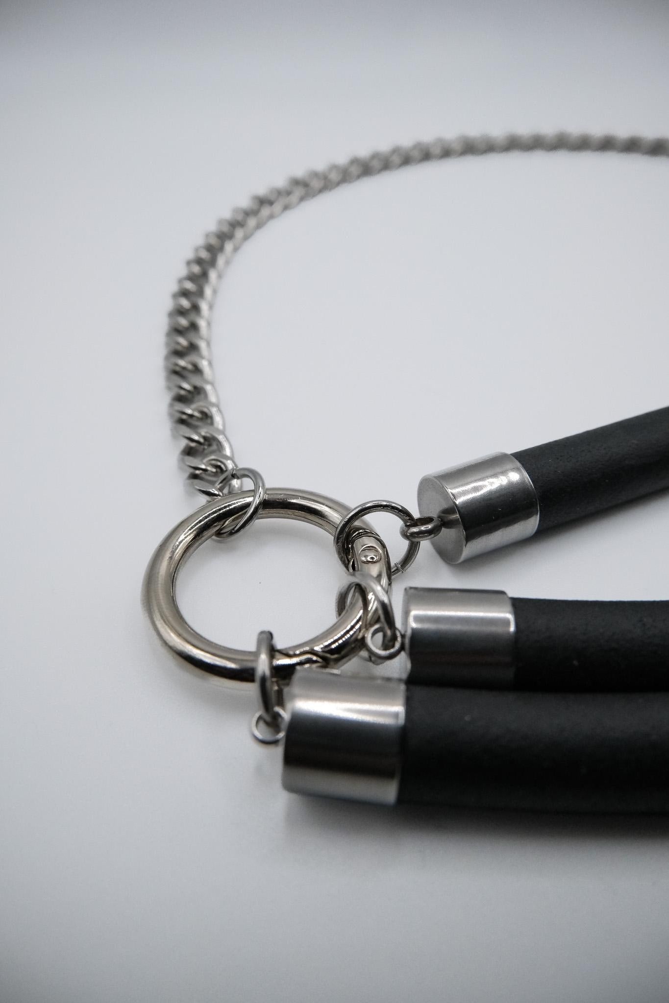 Minimalist Necklace //Layered Rubber Tubing and Small Stainless Steel O ring Detail // Goth Avant Garde.