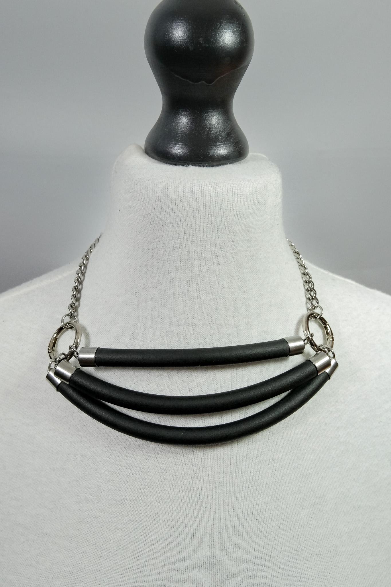 Minimalist Necklace //Layered Rubber Tubing and Small Stainless Steel O ring Detail // Goth Avant Garde.
