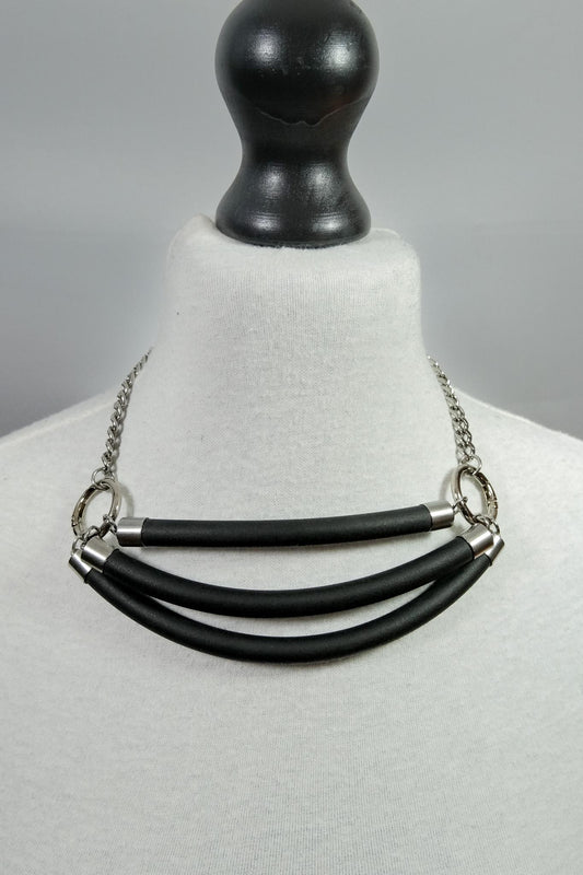Minimalist Necklace //Layered Rubber Tubing and Small Stainless Steel O ring Detail // Goth Avant Garde.