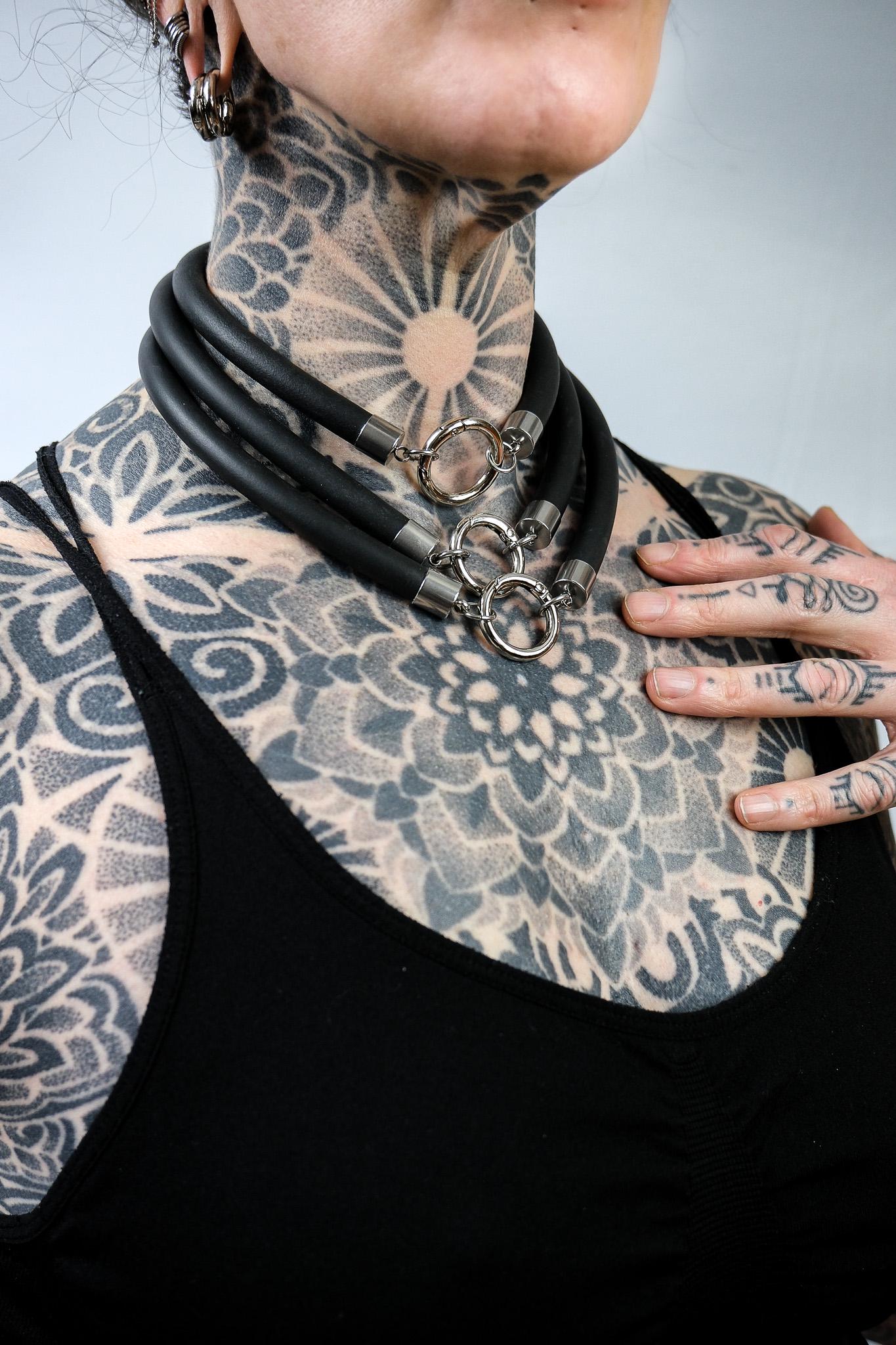 Minimalist Necklace // Rubber Tubing and Medium Stainless Steel O ring Detail // Goth Avant Garde.