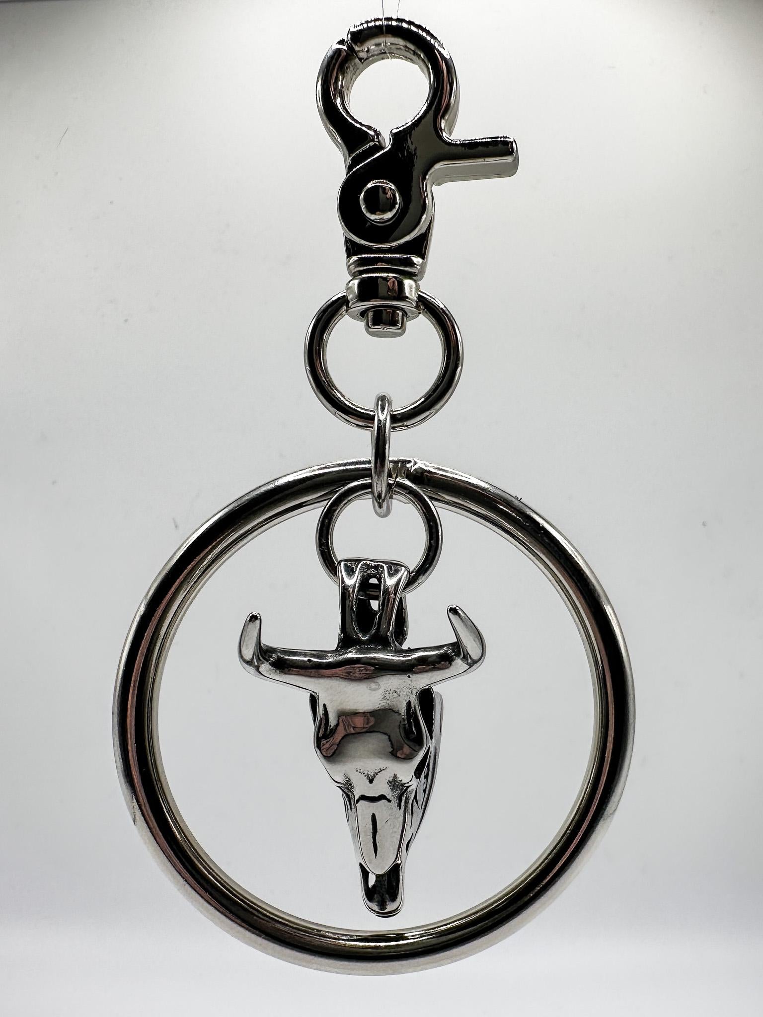 Silver Skull Ring Bag Charm Clip// Backpack Belt Goth Metal. Bird/Cow.