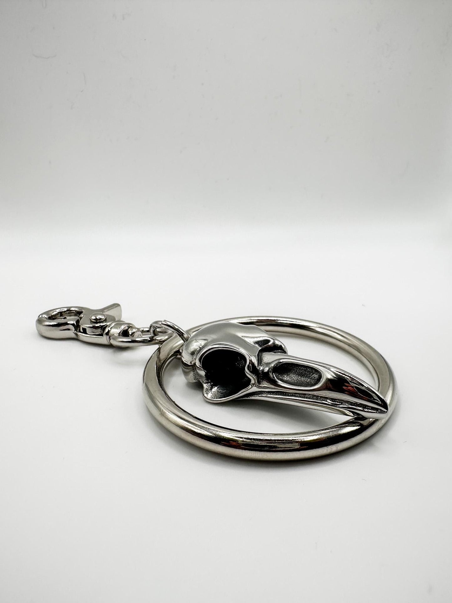 Silver Skull Ring Bag Charm Clip// Backpack Belt Goth Metal. Bird/Cow.