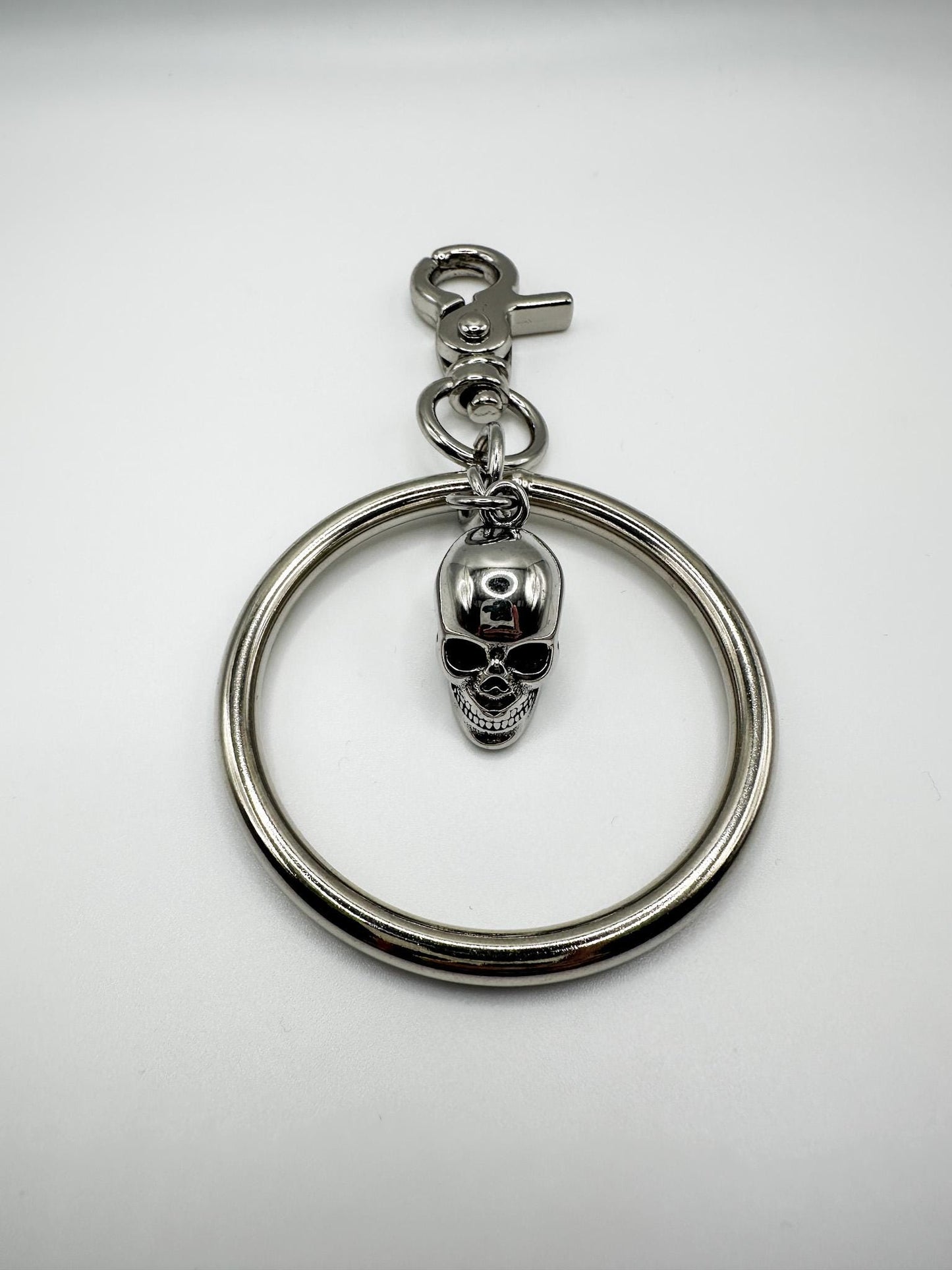 Silver Skull Ring Bag Charm Clip// Backpack Belt Goth Metal. Bird/Cow.