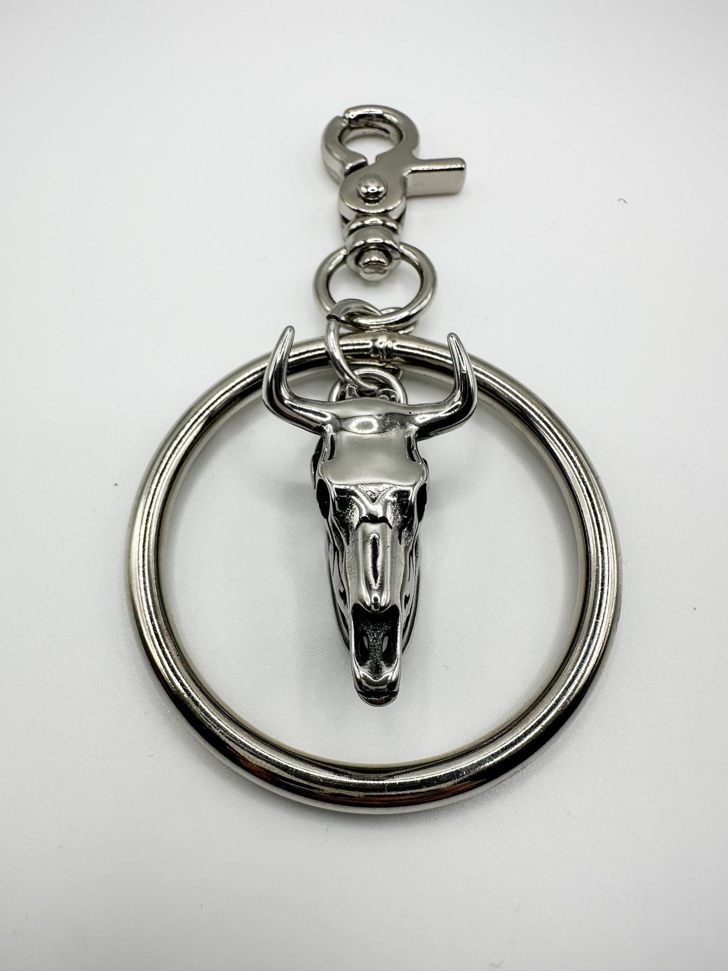 Silver Skull Ring Bag Charm Clip// Backpack Belt Goth Metal. Bird/Cow.