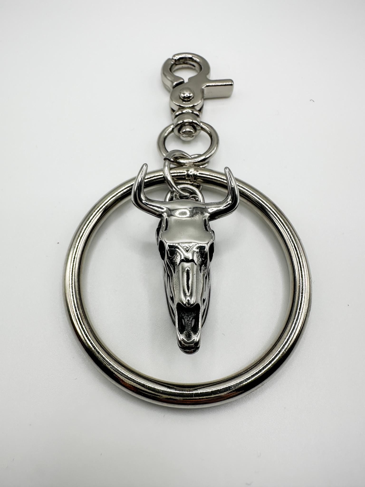 Silver Skull Ring Bag Charm Clip// Backpack Belt Goth Metal. Bird/Cow.