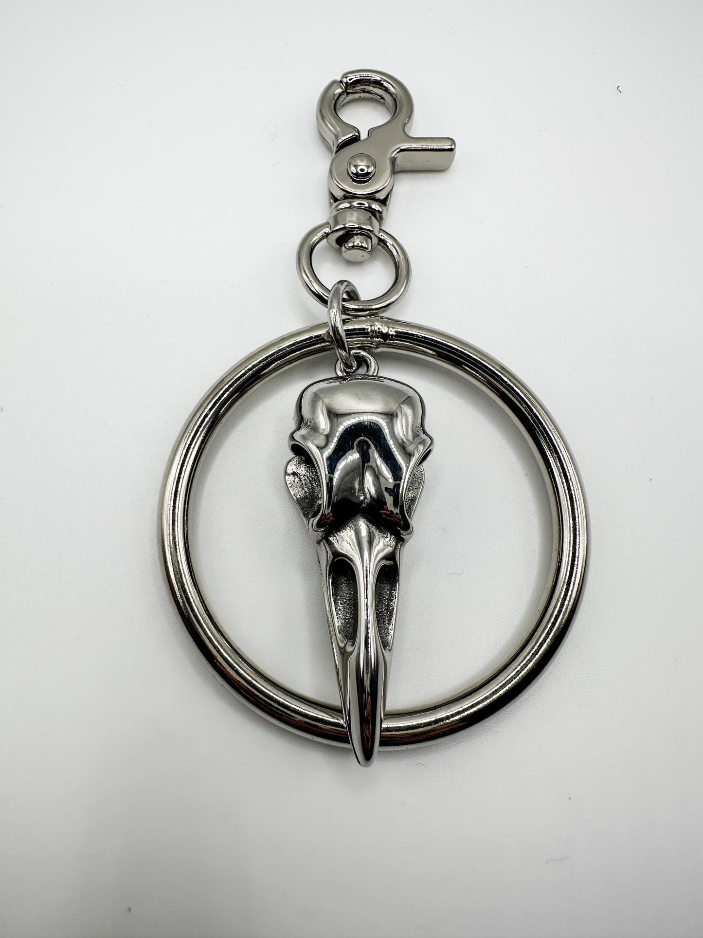 Silver Skull Ring Bag Charm Clip// Backpack Belt Goth Metal. Bird/Cow.