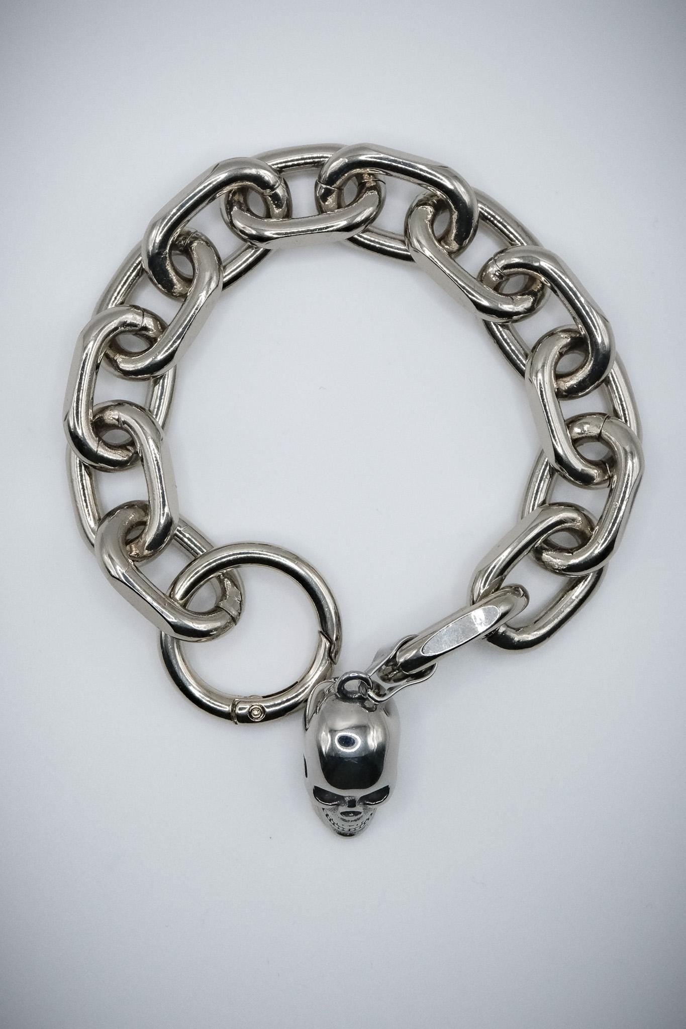 Chunky Cable Chain Link Skull Bracelet //Gothic Alternative Avant Garde Jewellery