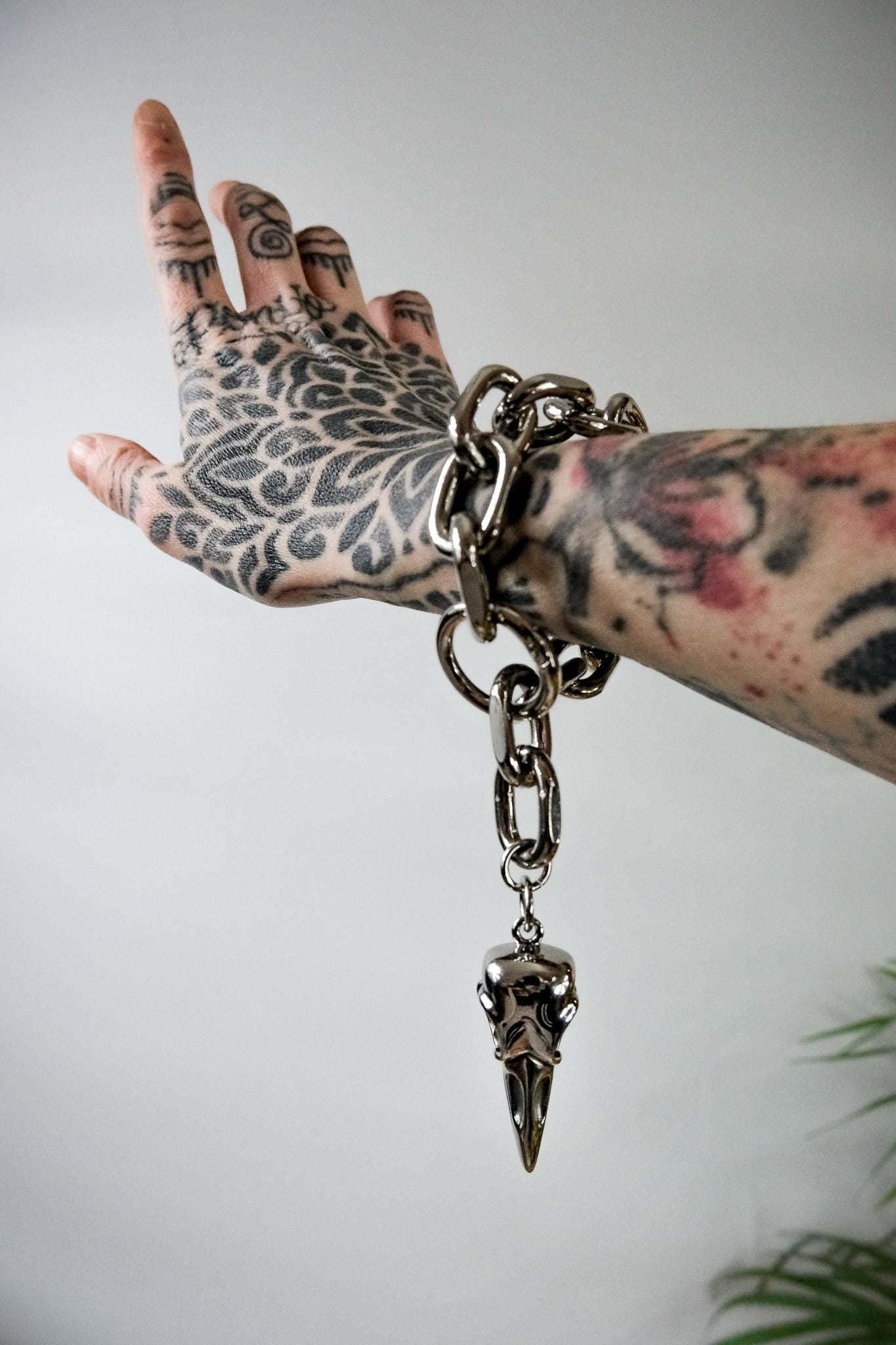 Chunky Cable Chain Link Bird Skull Bracelet //Gothic Alternative Animal Avant Garde Jewellery