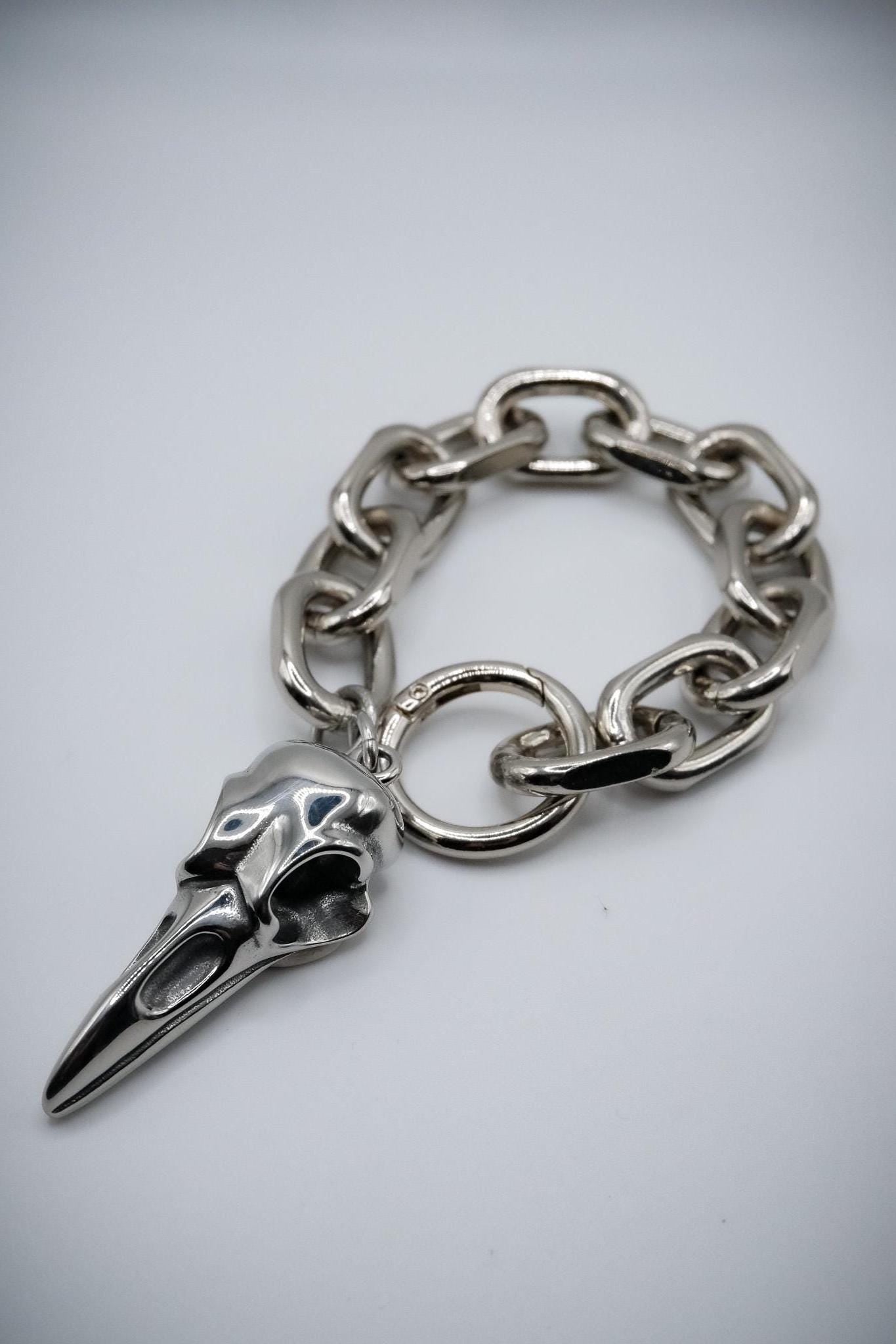 Chunky Cable Chain Link Bird Skull Bracelet //Gothic Alternative Animal Avant Garde Jewellery