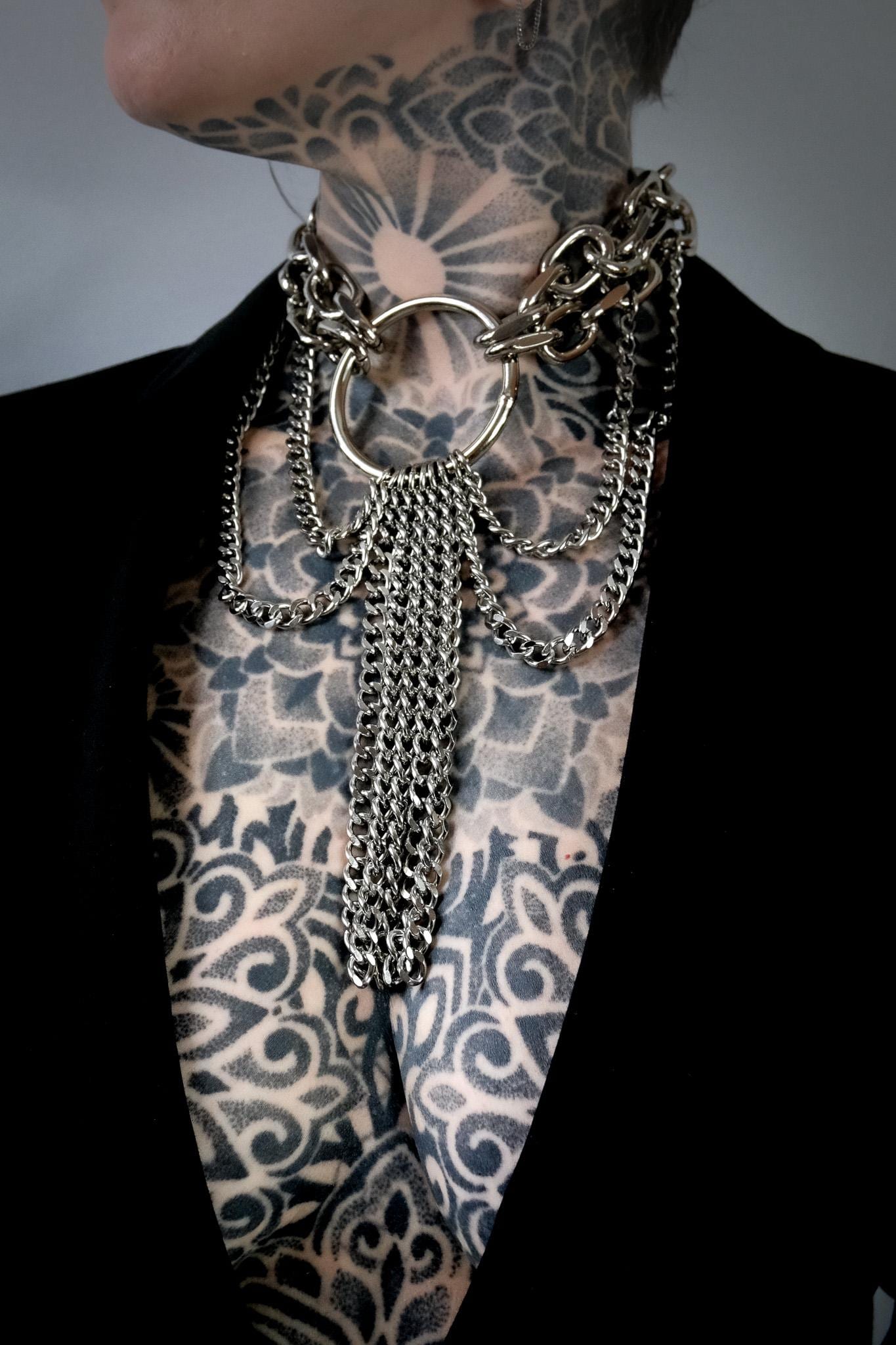 Chunky Cable Chain and Curb Chain O Ring Choker Necklace //Gothic Alternative Animal Garde Jewellery