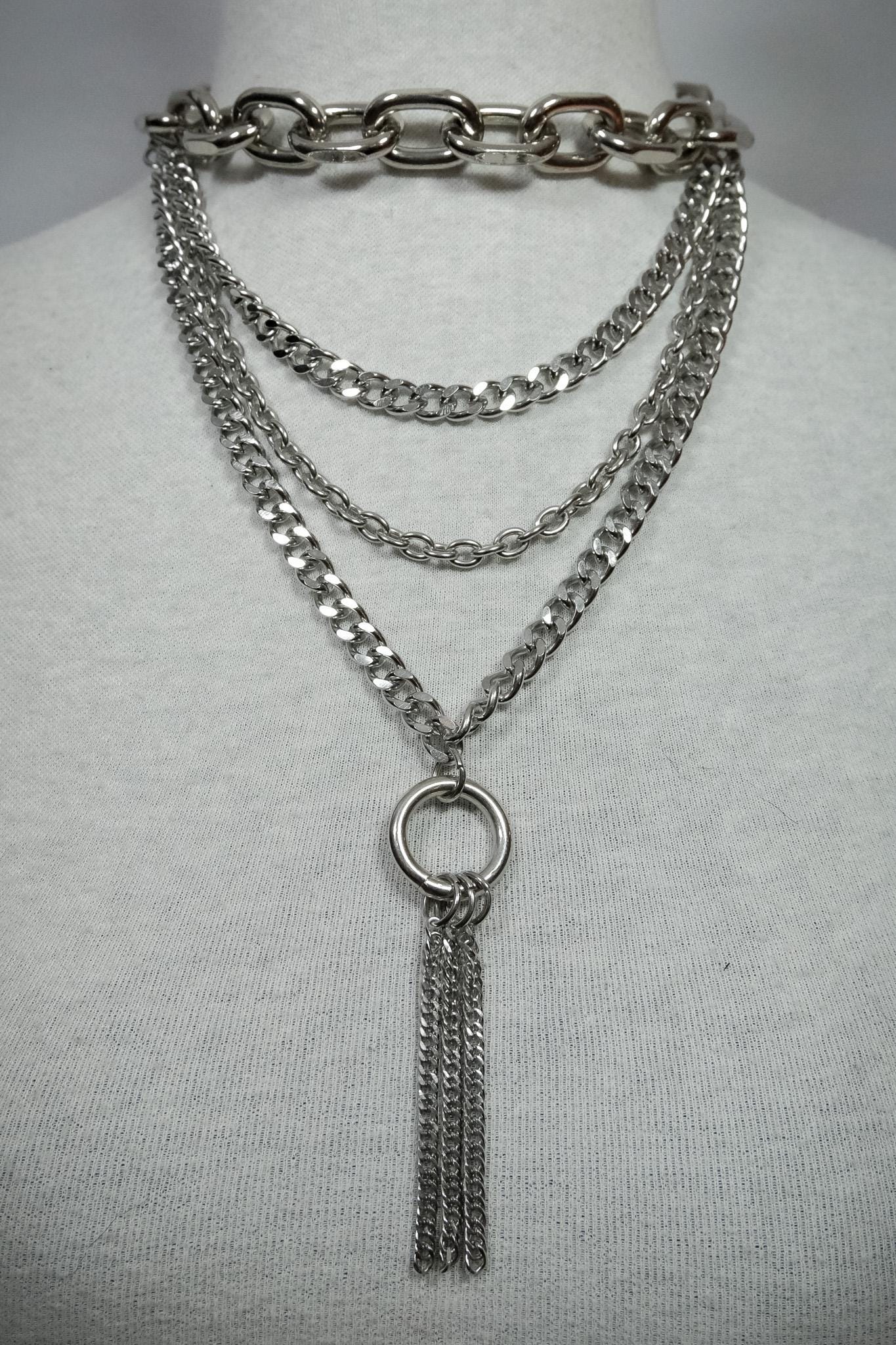 Chunky Cable Chain and Curb Chain O Ring Choker Necklace //Gothic Alternative Garde Jewellery