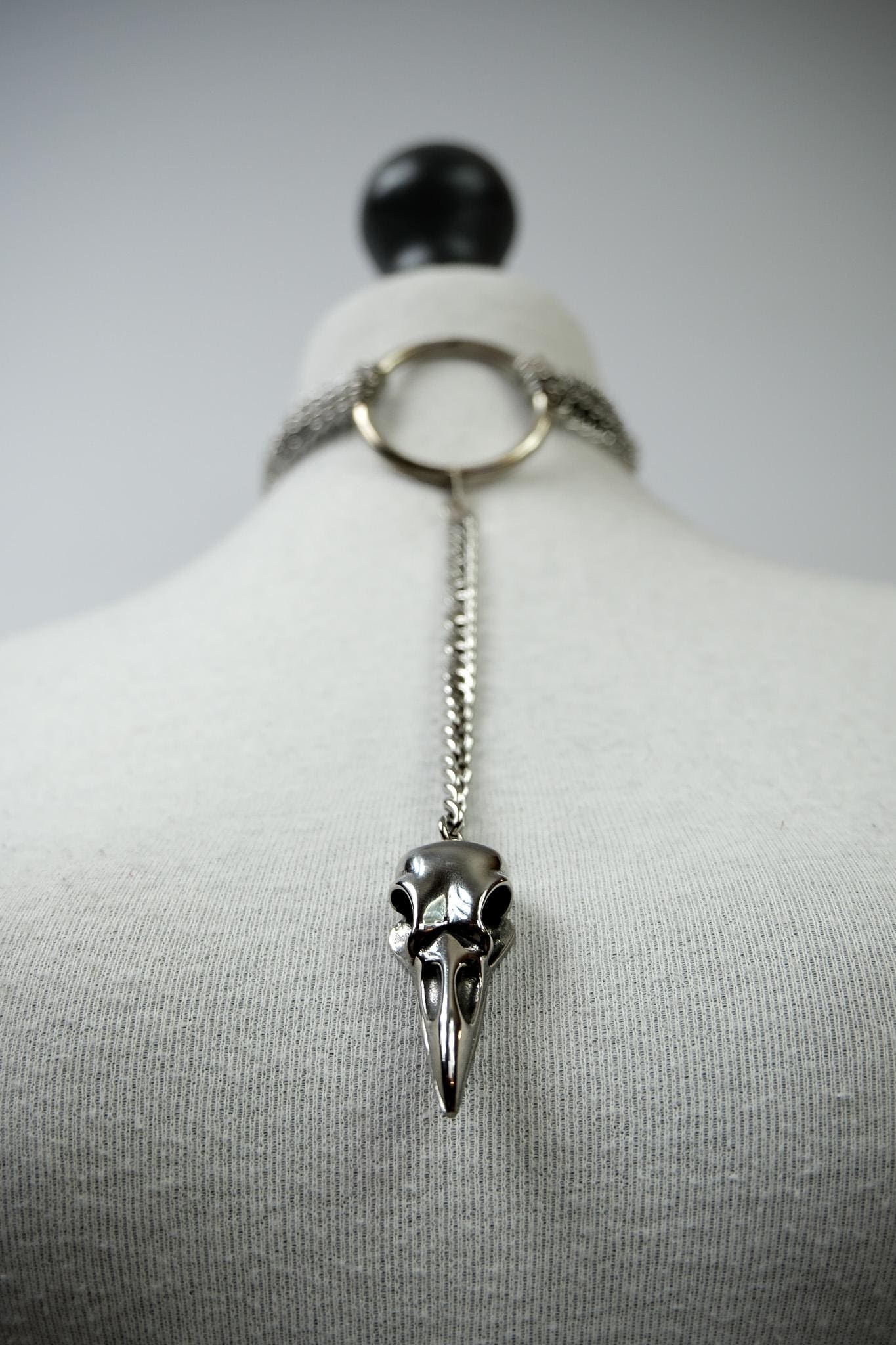 Curb Chain O Ring Choker Layered Dangle Bird Skull Necklace //Gothic Alternative Avant Garde Jewellery
