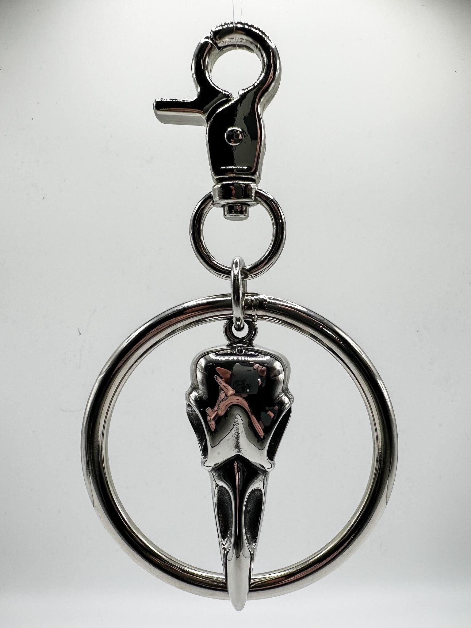 Silver Skull Ring Bag Charm Clip// Backpack Belt Goth Metal. Bird/Cow.