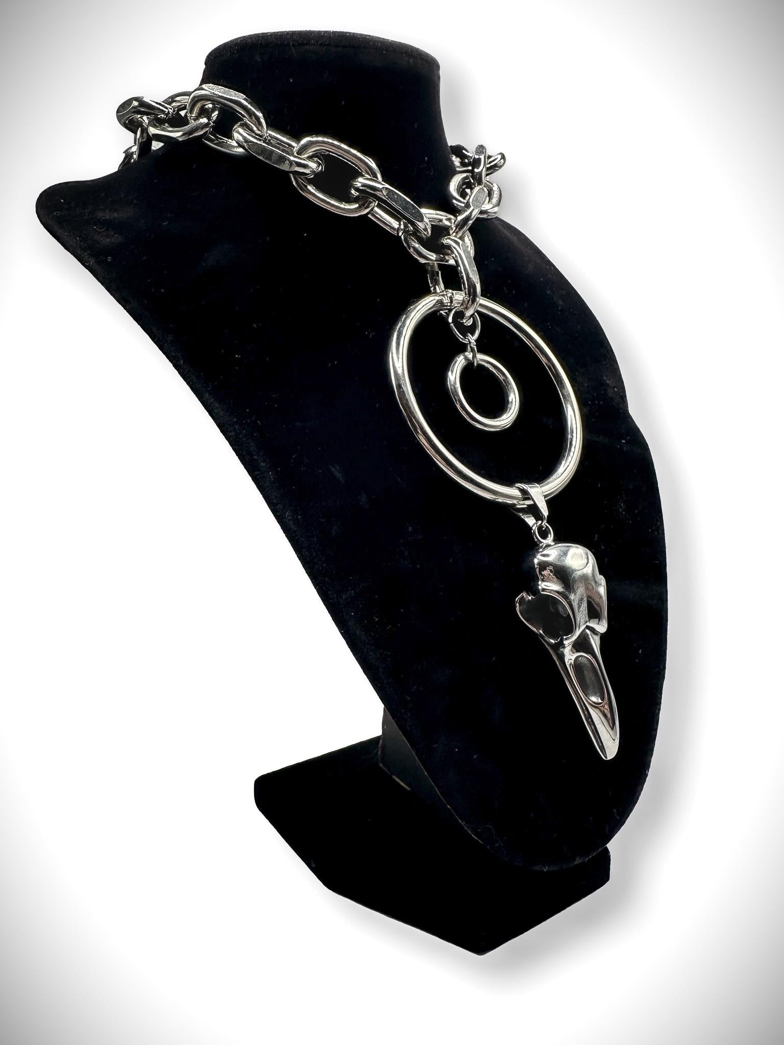 Chunky Cable Chain Link Bird Skull O Ring Necklace //Gothic Alternative Animal Avant Garde Jewellery