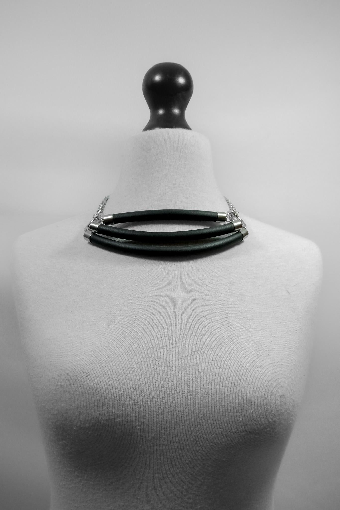 Minimalist Necklace //Layered Rubber Tubing and Small Stainless Steel O ring Detail // Goth Avant Garde.