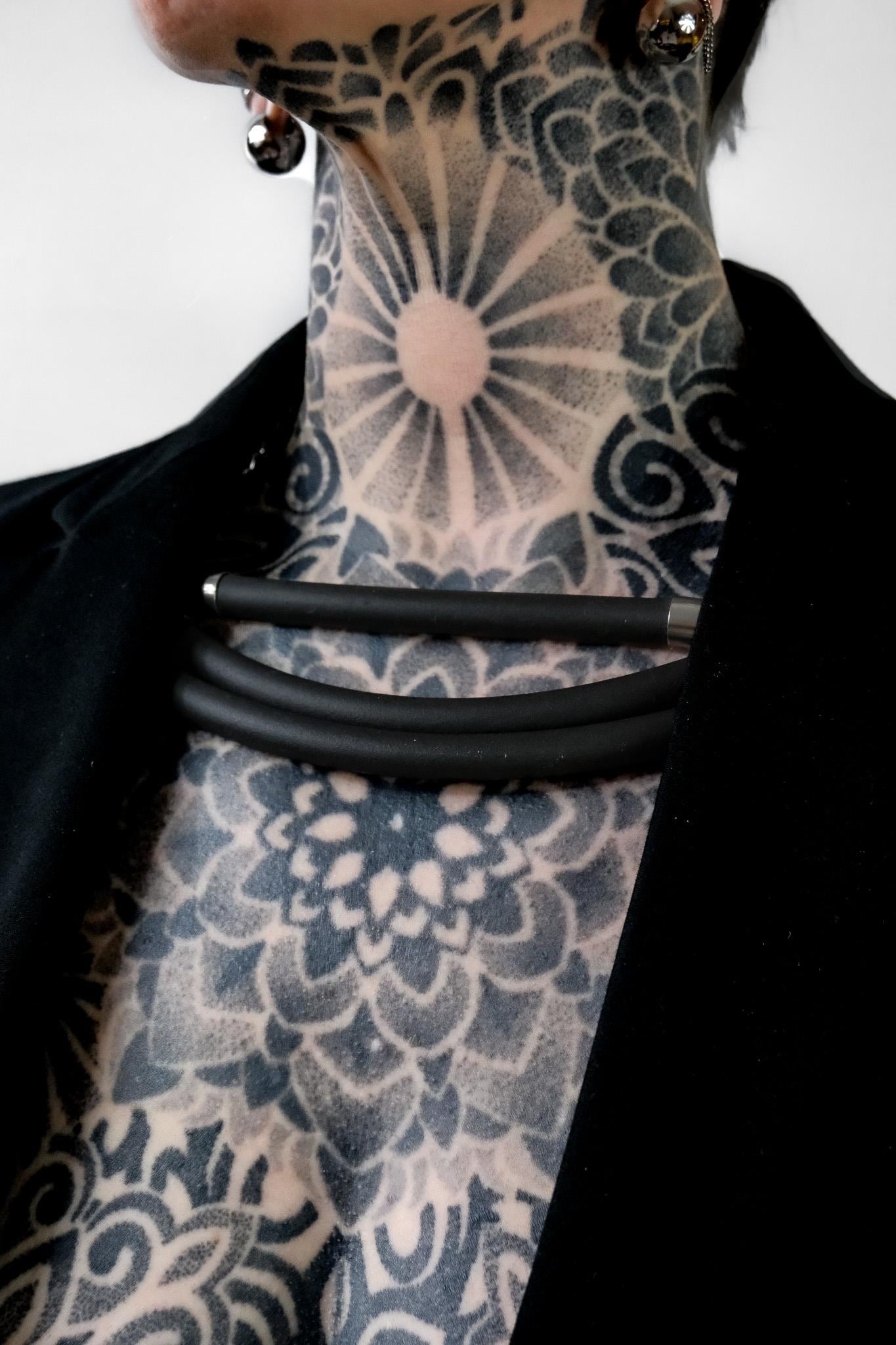 Minimalist Necklace //Layered Rubber Tubing and Small Stainless Steel O ring Detail // Goth Avant Garde.