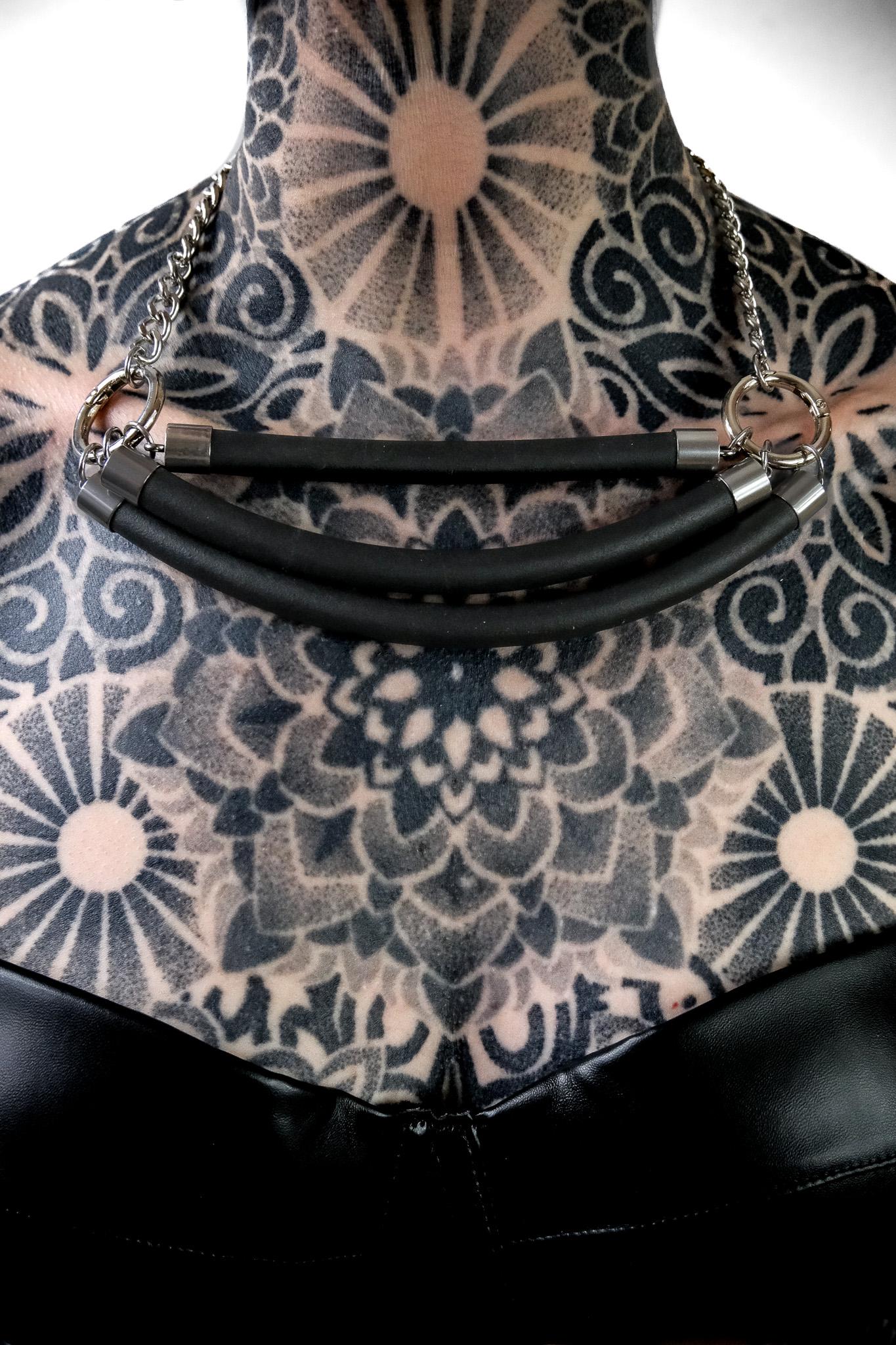 Minimalist Necklace //Layered Rubber Tubing and Small Stainless Steel O ring Detail // Goth Avant Garde.