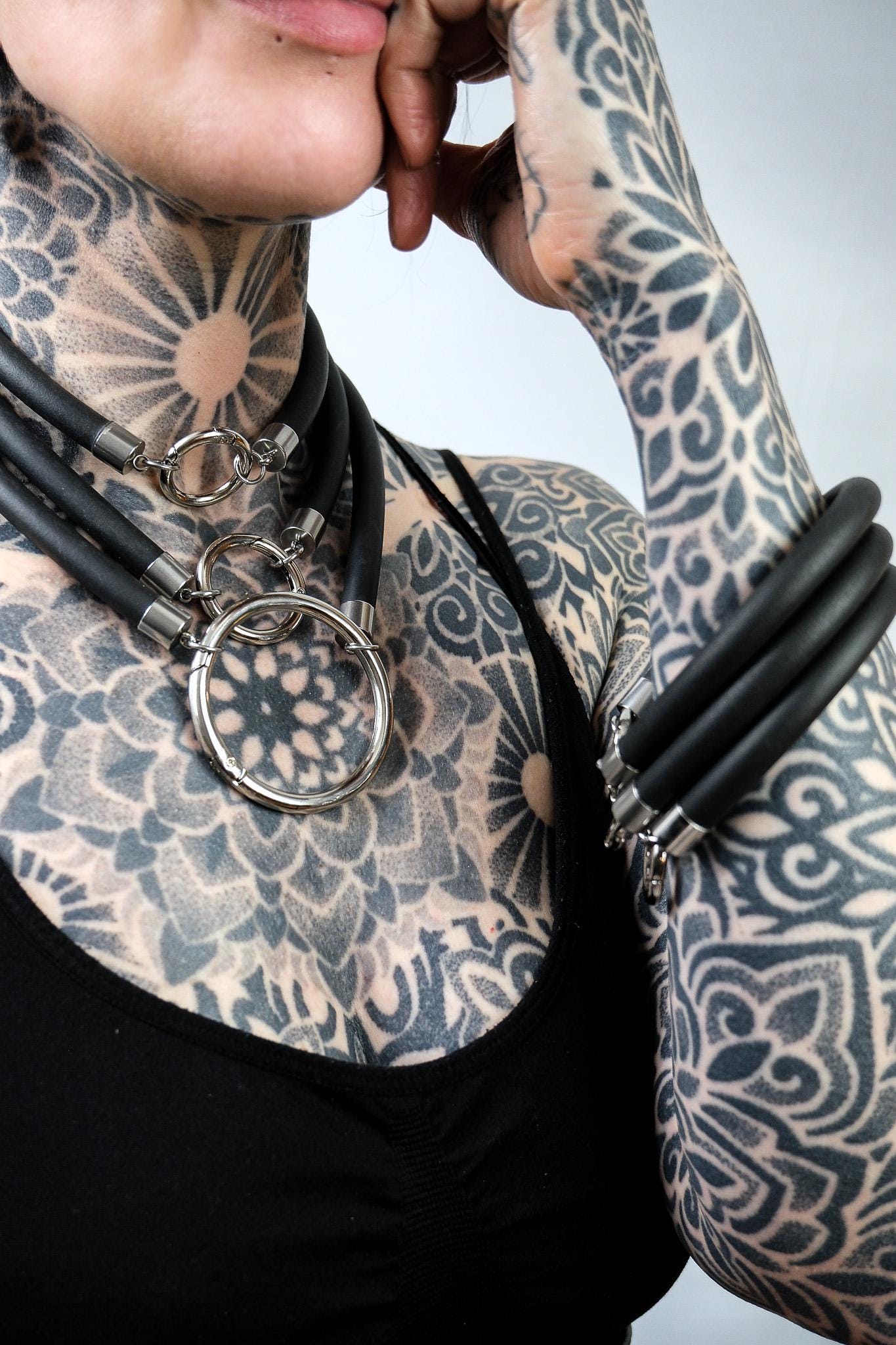 Minimalist Necklace // Rubber Tubing and Large Stainless Steel O ring Detail // Goth Avant Garde.