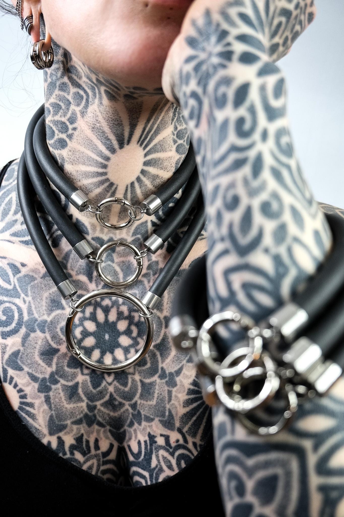 Minimalist Necklace // Rubber Tubing and Large Stainless Steel O ring Detail // Goth Avant Garde.