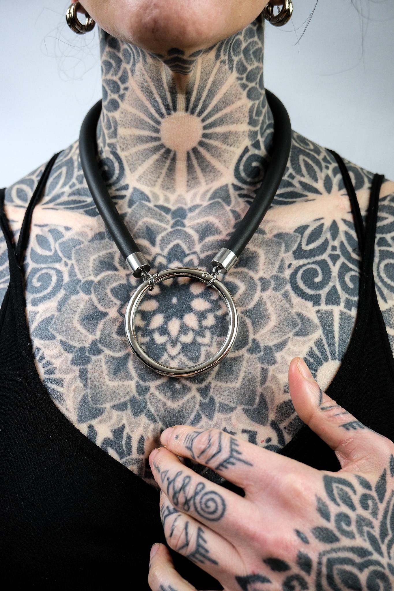 Minimalist Necklace // Rubber Tubing and Large Stainless Steel O ring Detail // Goth Avant Garde.